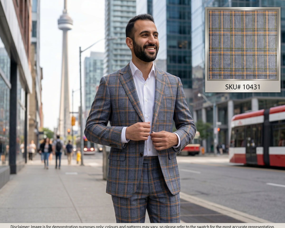 Multicolour Check Silk Wool Linen Suiting
