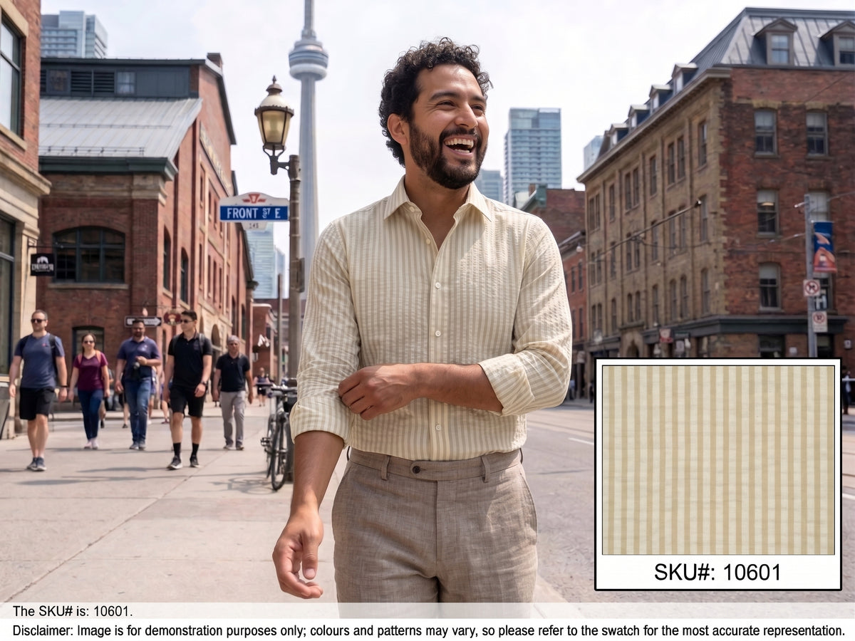 Beige White Stripe Cotton Shirting