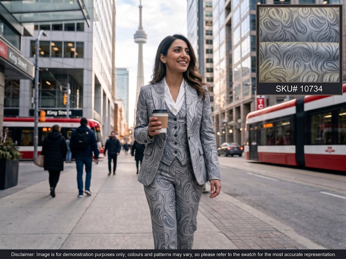 Grey Black Paisley Silk Rayon Blazer Suiting