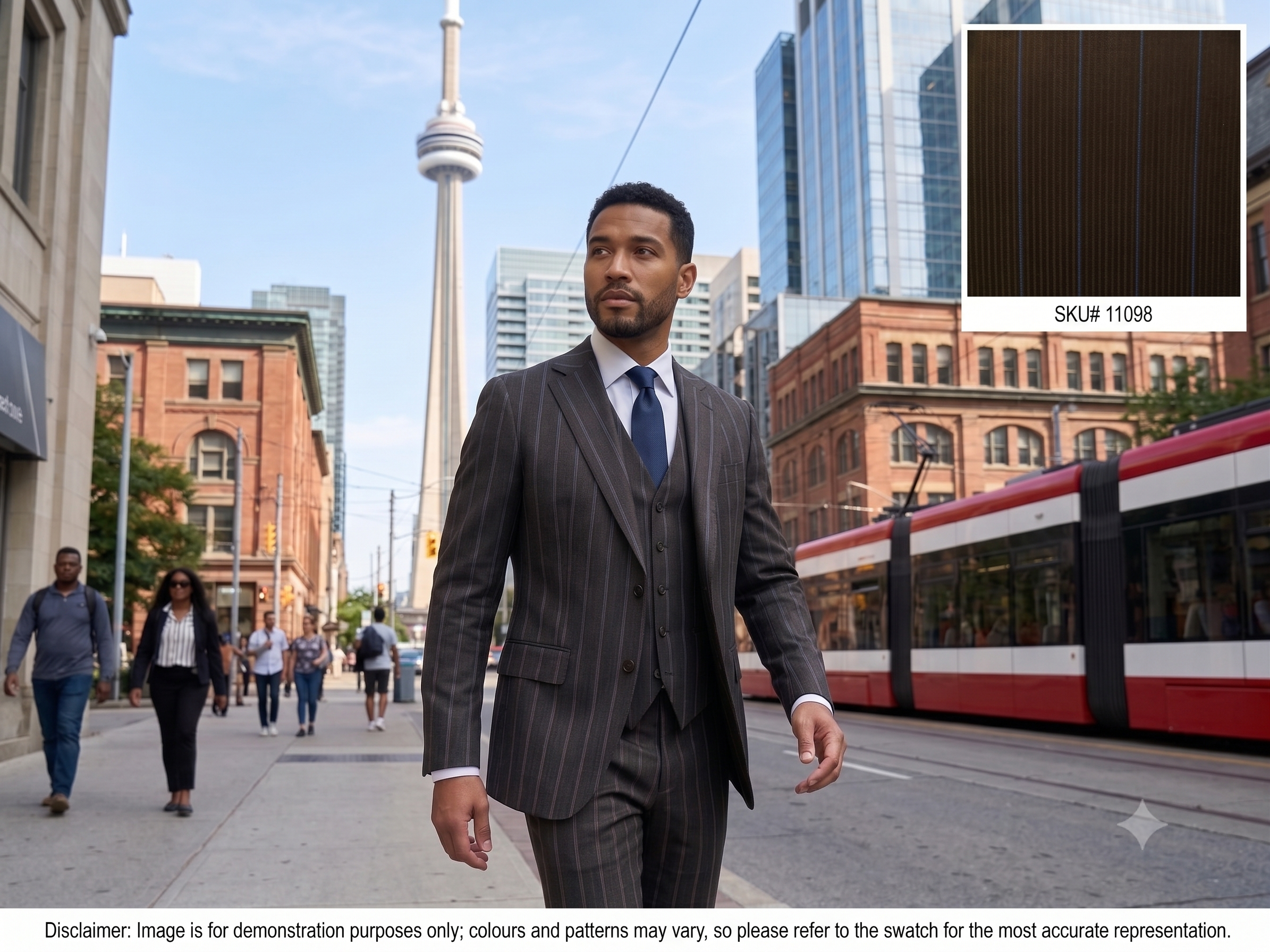 Man with Blue Brown Stripe Wool Suiting