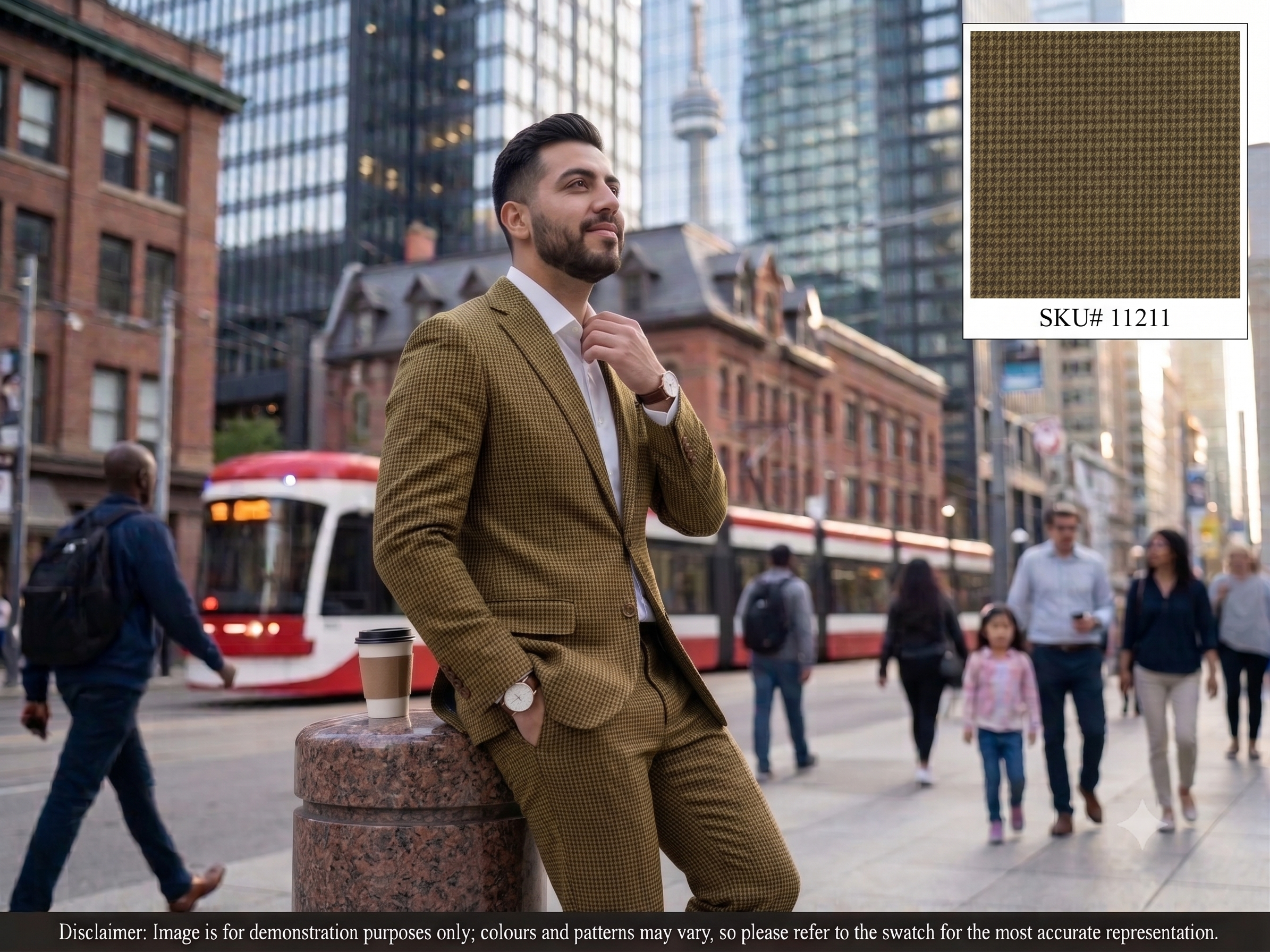 Brown Green Birdseye Wool Suiting