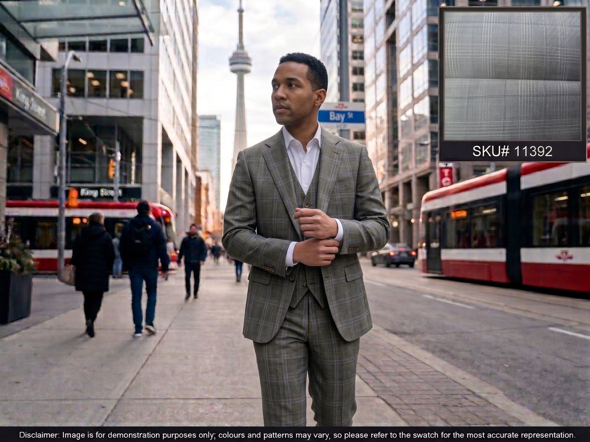 Grey Navy Check Wool Blazer Suiting