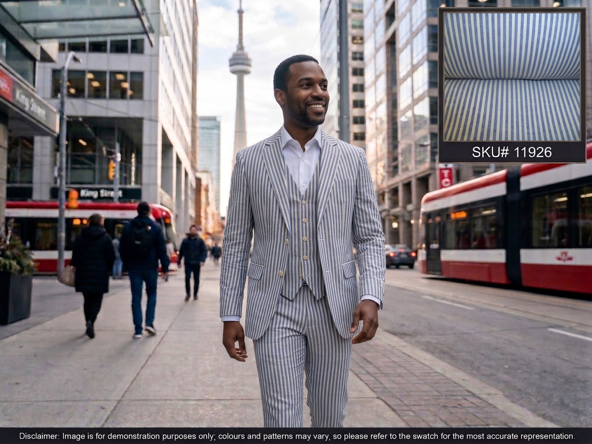 Navy White Stripe Linen Cotton Blazer Suiting