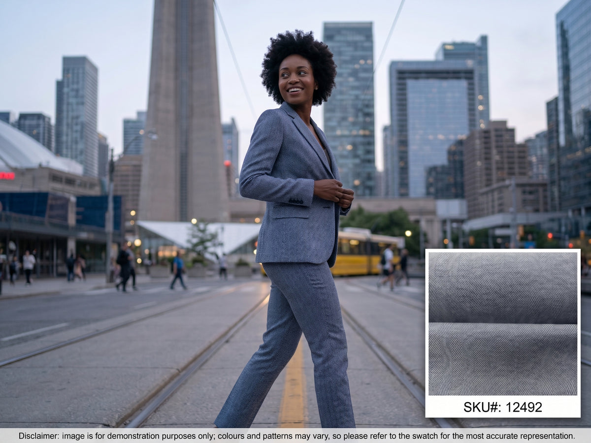 Grey Herringbone Linen Cotton Suiting