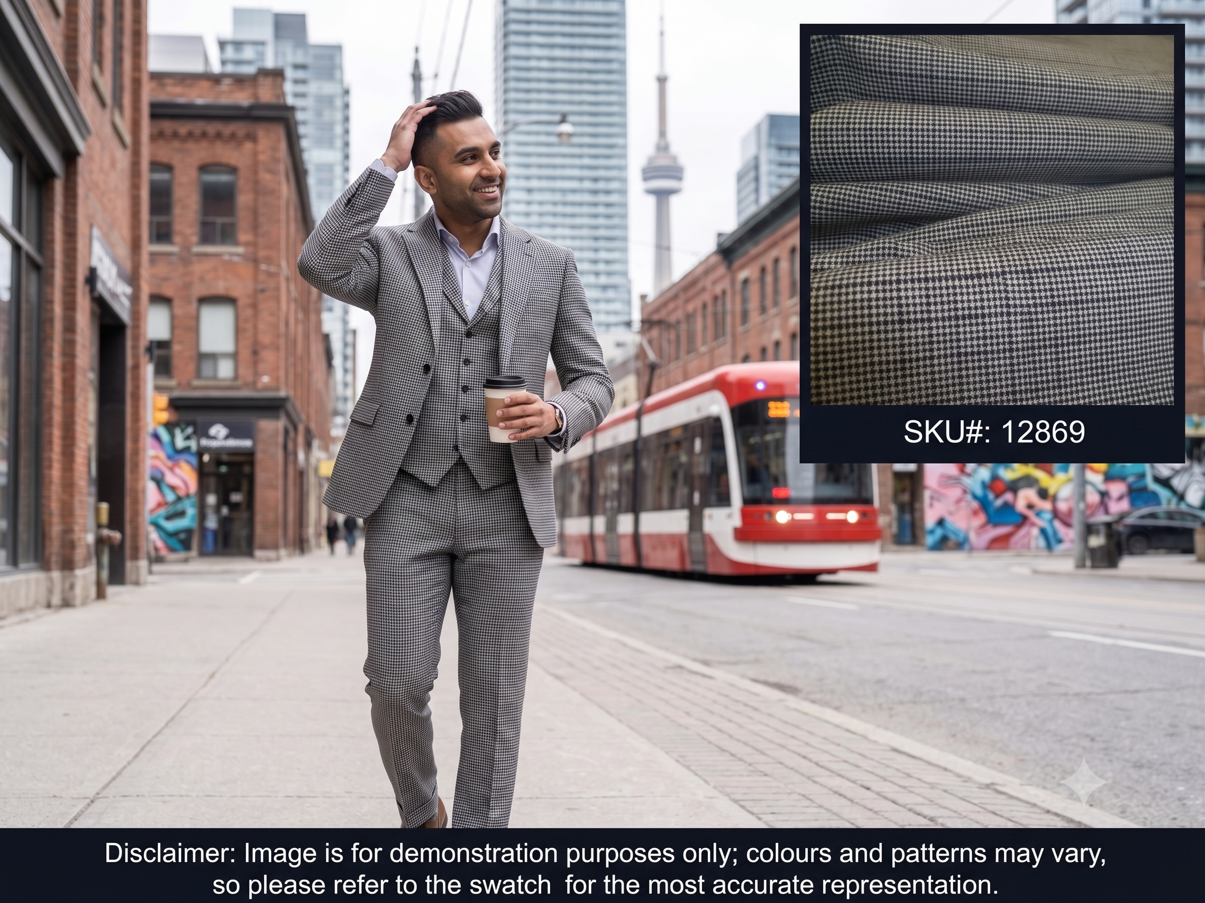 Grey & Black Micro Check Stretch Worsted Wool Suiting