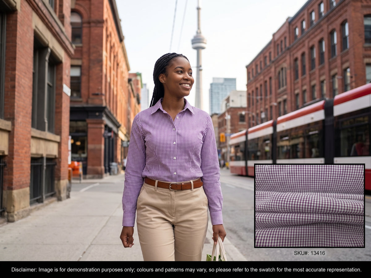 Purple White Check Cotton Shirting