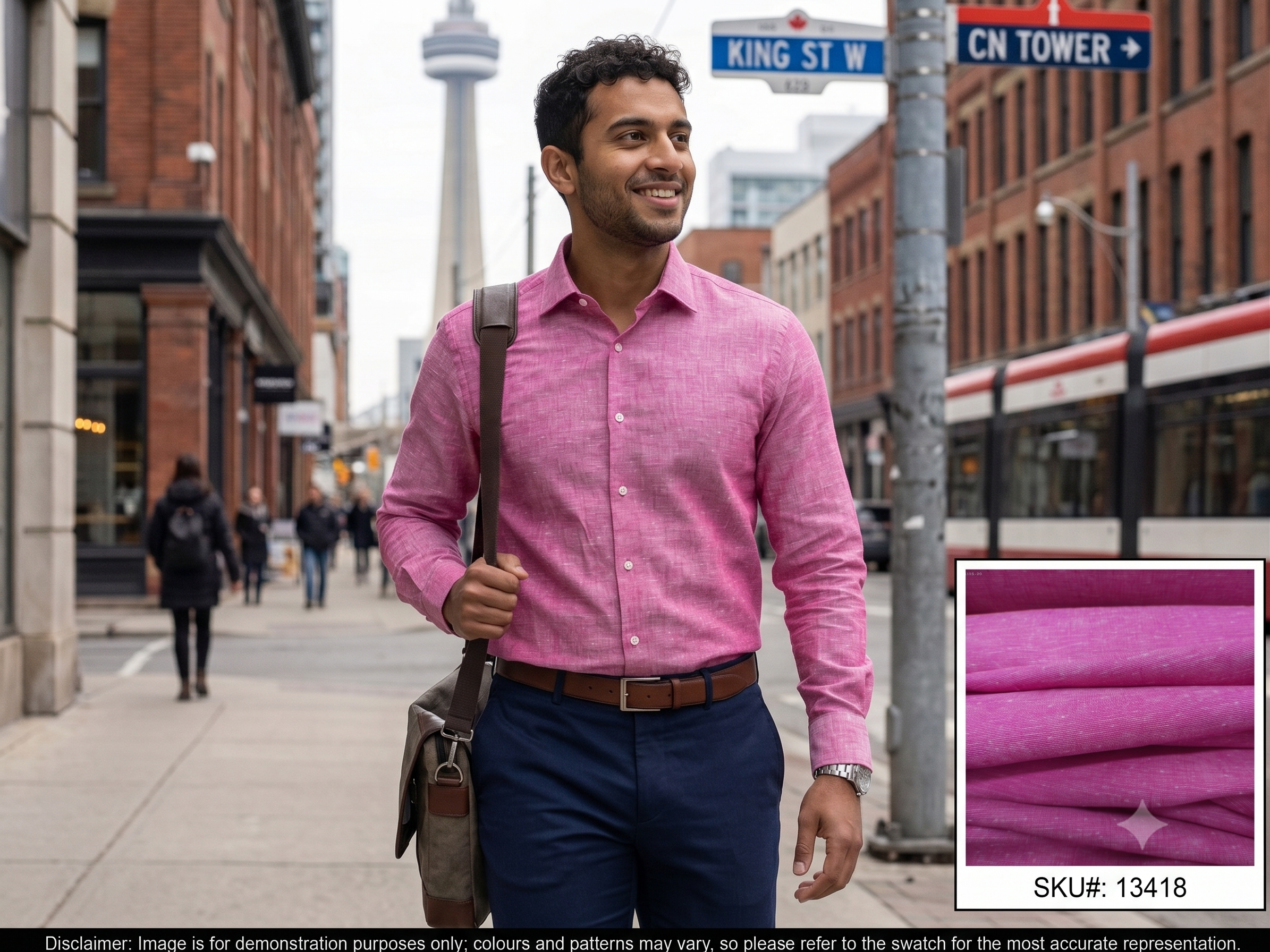 Man with Pink Plain Linen Shirting