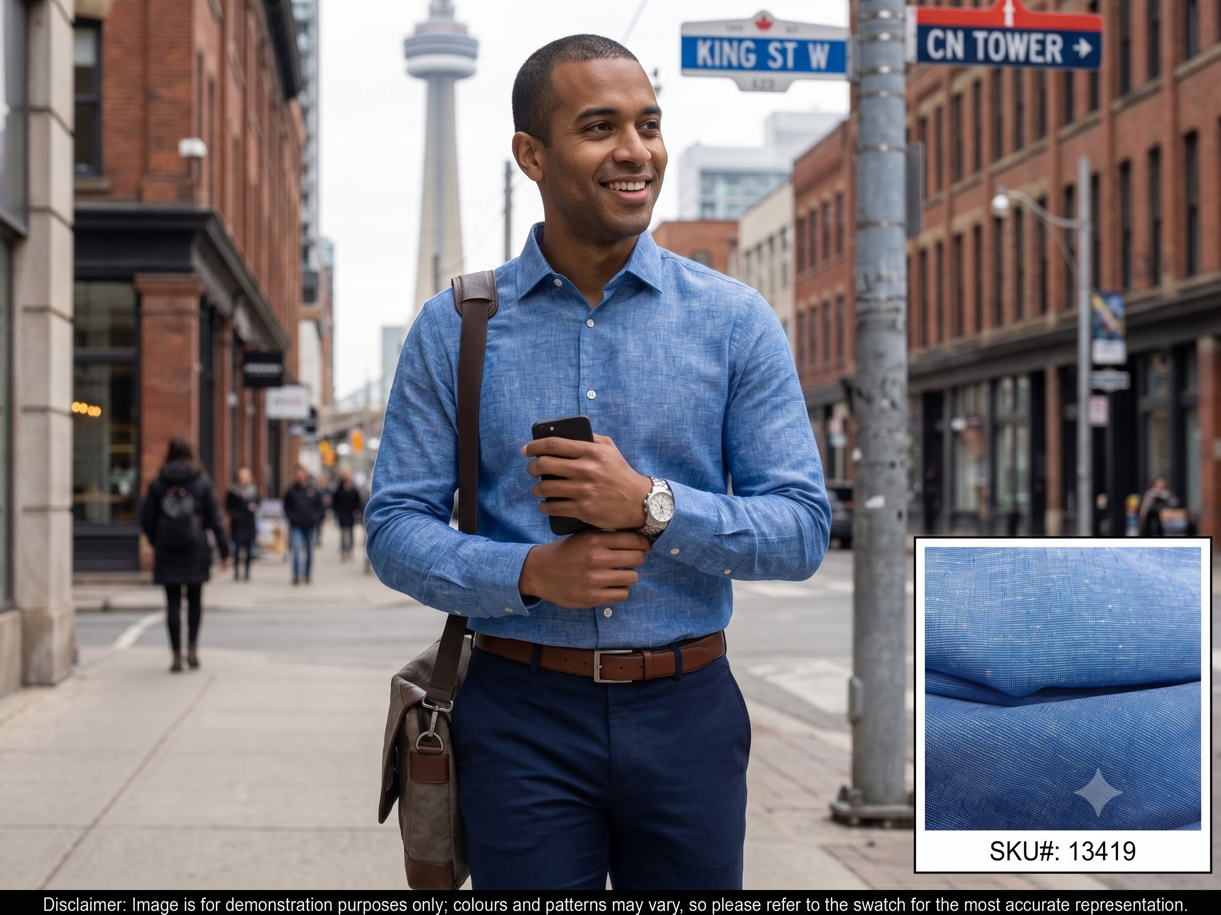 Man with Royal Blue Plain Linen Shirting