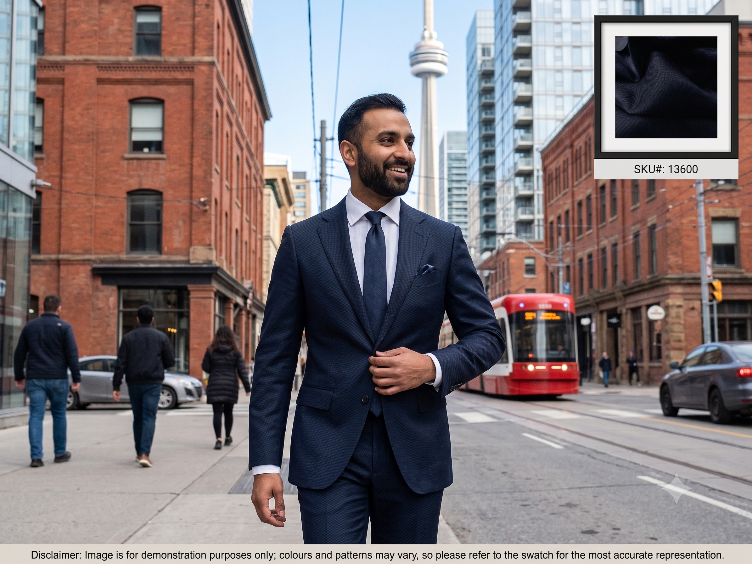 Navy Sharkskin Worsted Wool Suiting