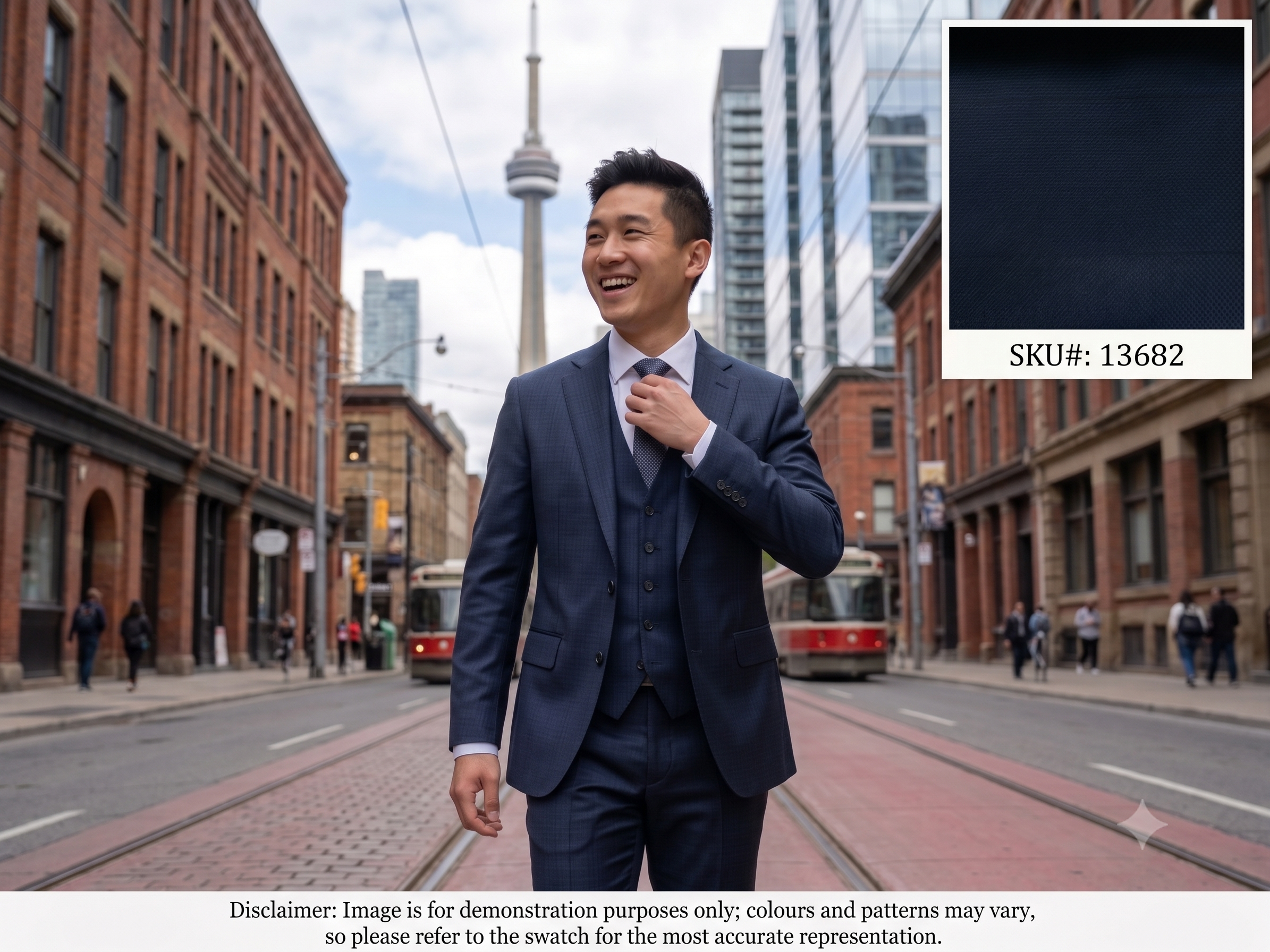 Man with Navy Black Check Silk Wool Suiting