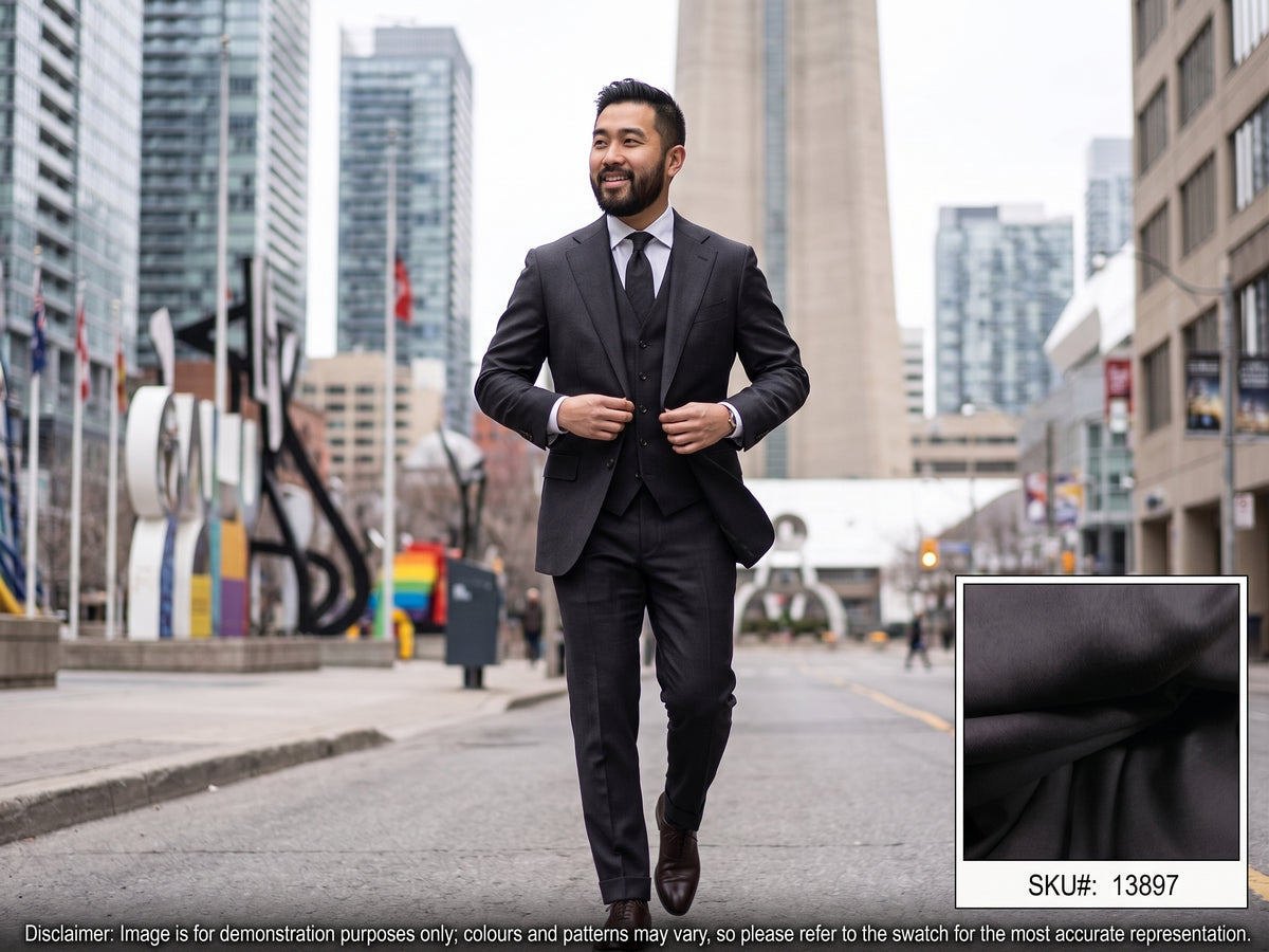 Grey Plain Worsted Wool Suiting