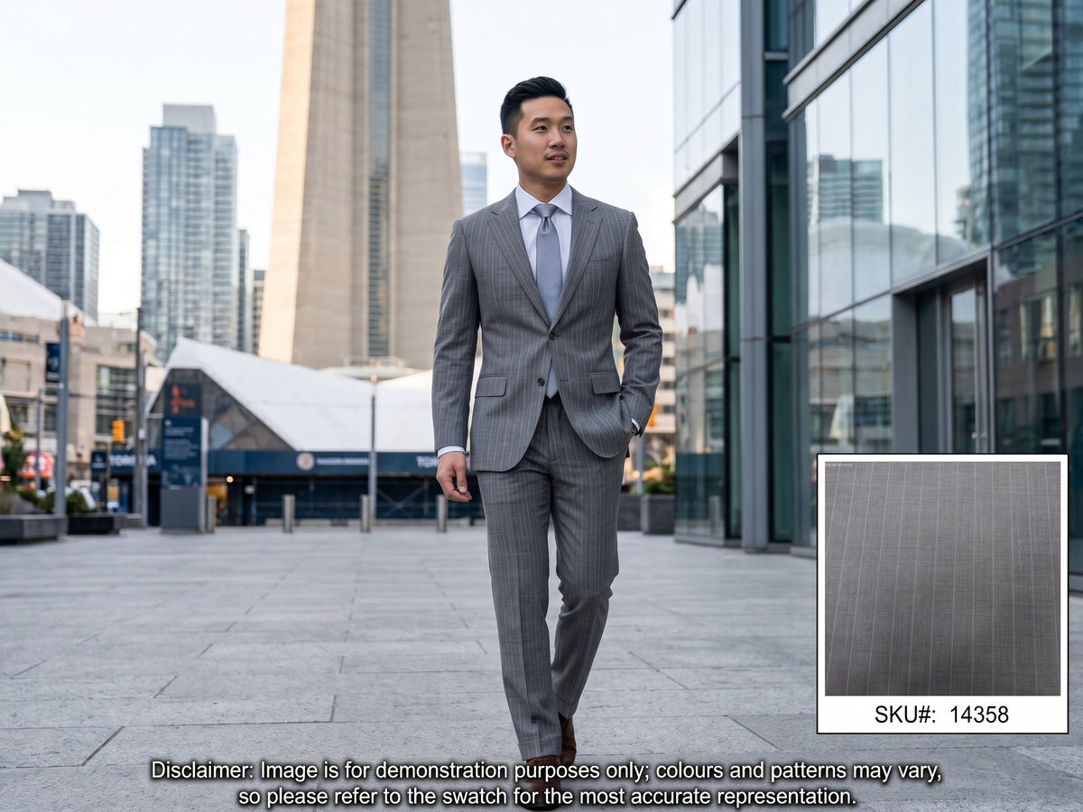 Grey Blue Stripe Worsted Suiting Fabric