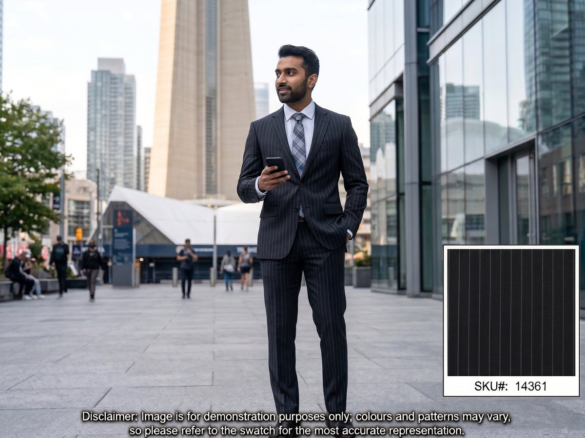 Charcoal Grey Chalk Stripe Wool Suiting Fabric