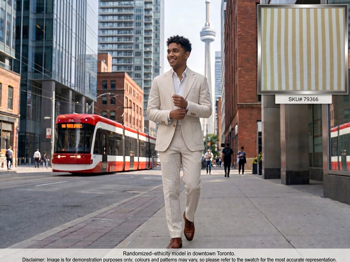 Taupe White Stripe Cotton Linen Suiting