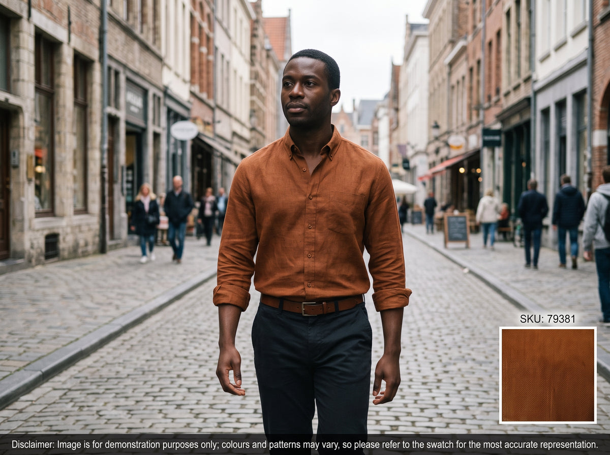 Red Terracotta Plain Linen Shirting