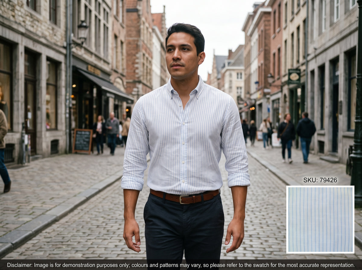 Blue White Stripe Cotton Linen Shirting