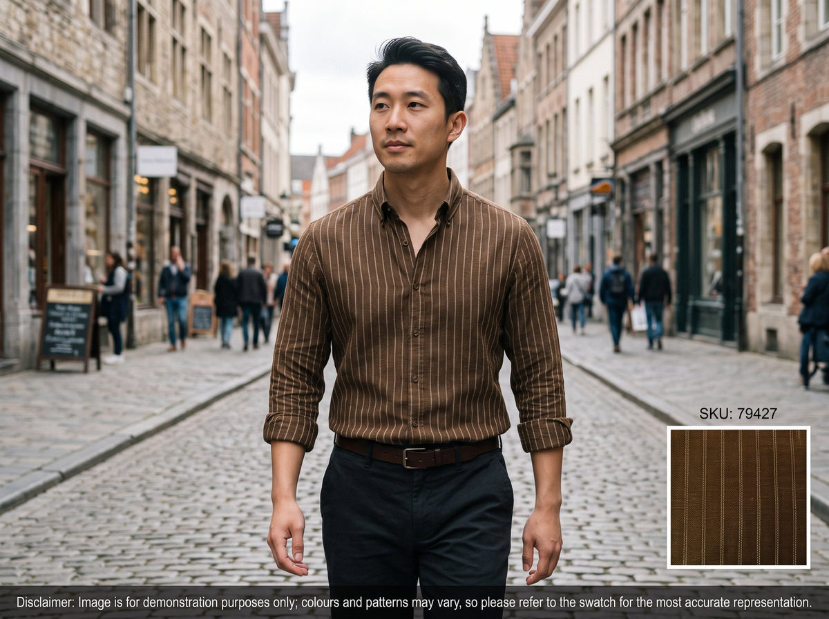 White Brown Stripe Cotton Linen Blazer Shirting