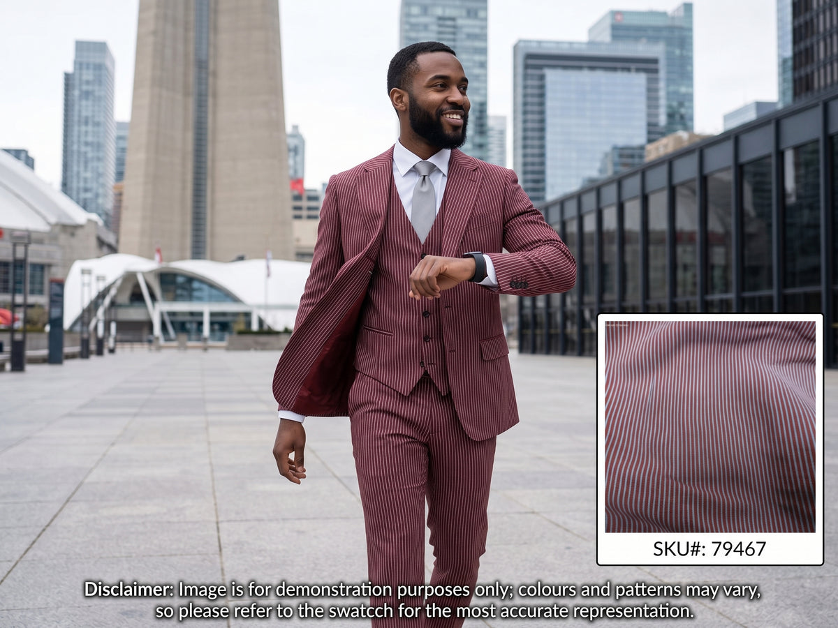 Grey Red Stripe Linen Wool Suiting