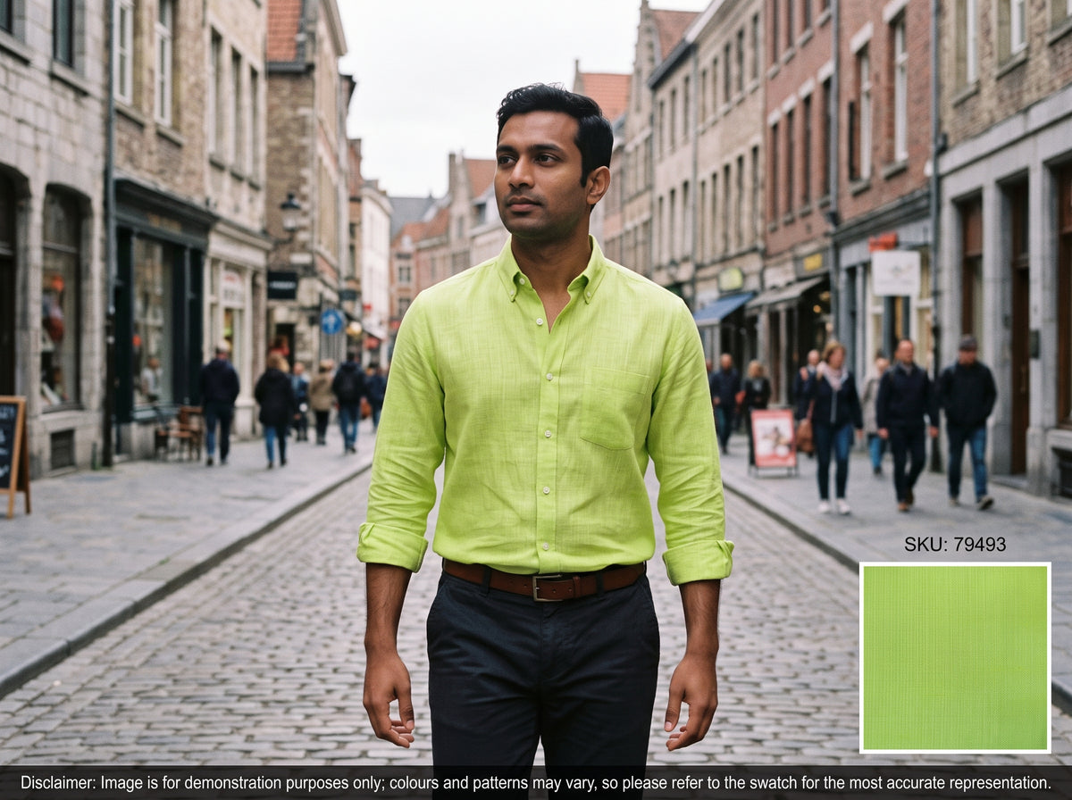 Green Plain Cotton Linen Shirting