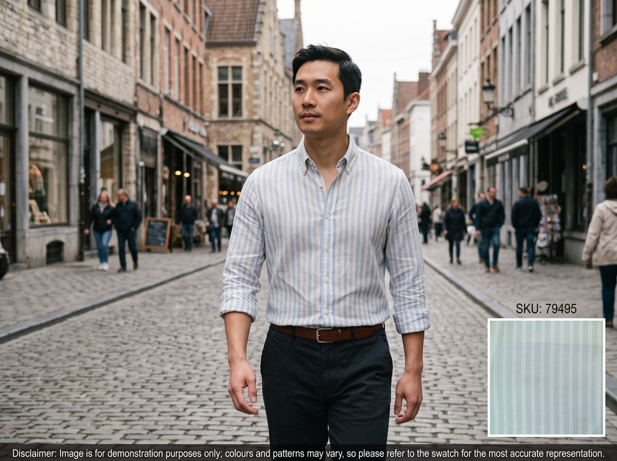 Blue White Stripe Cotton Linen Shirting