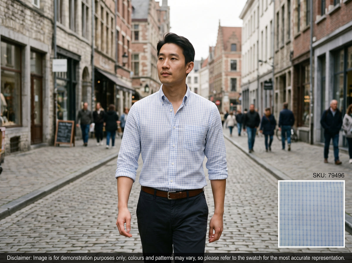 Blue White Check Cotton Linen Shirting
