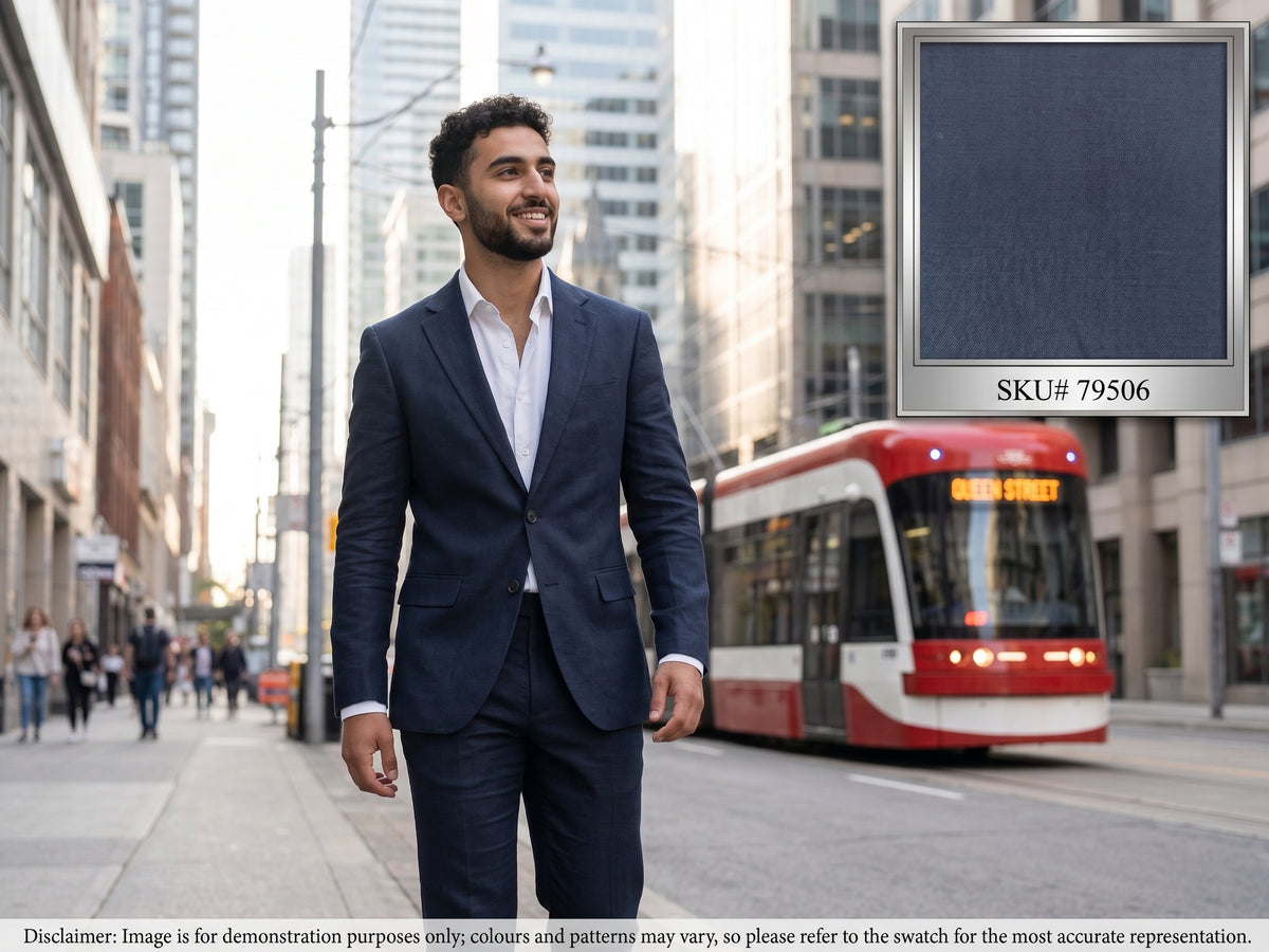 Navy Plain Silk Linen Suiting