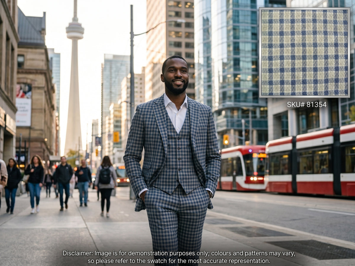 Navy Grey Check Wool Linen Suiting