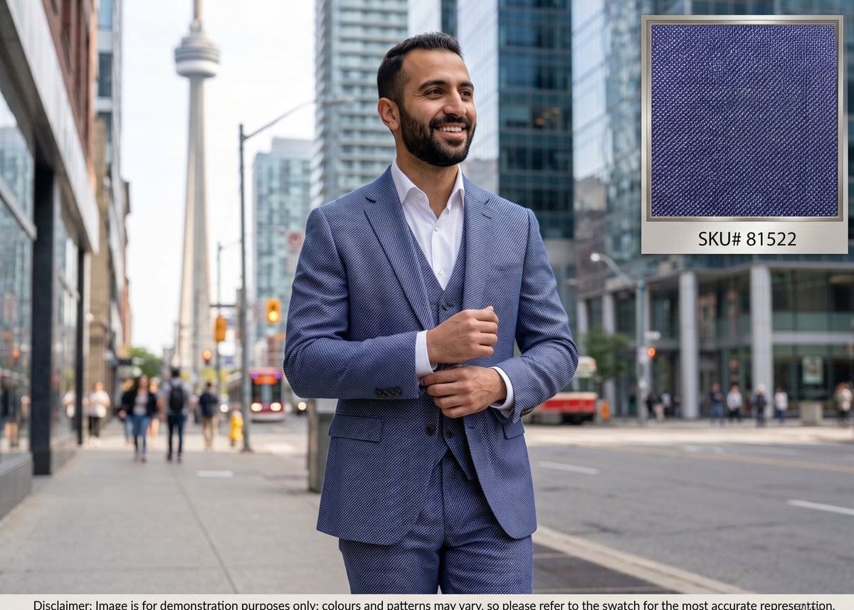 Blue Tonal Sharkskin Silk Wool Cashmere Suiting