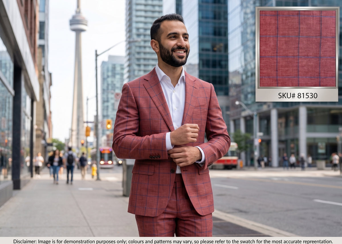 Red Blue Check Linen Suiting