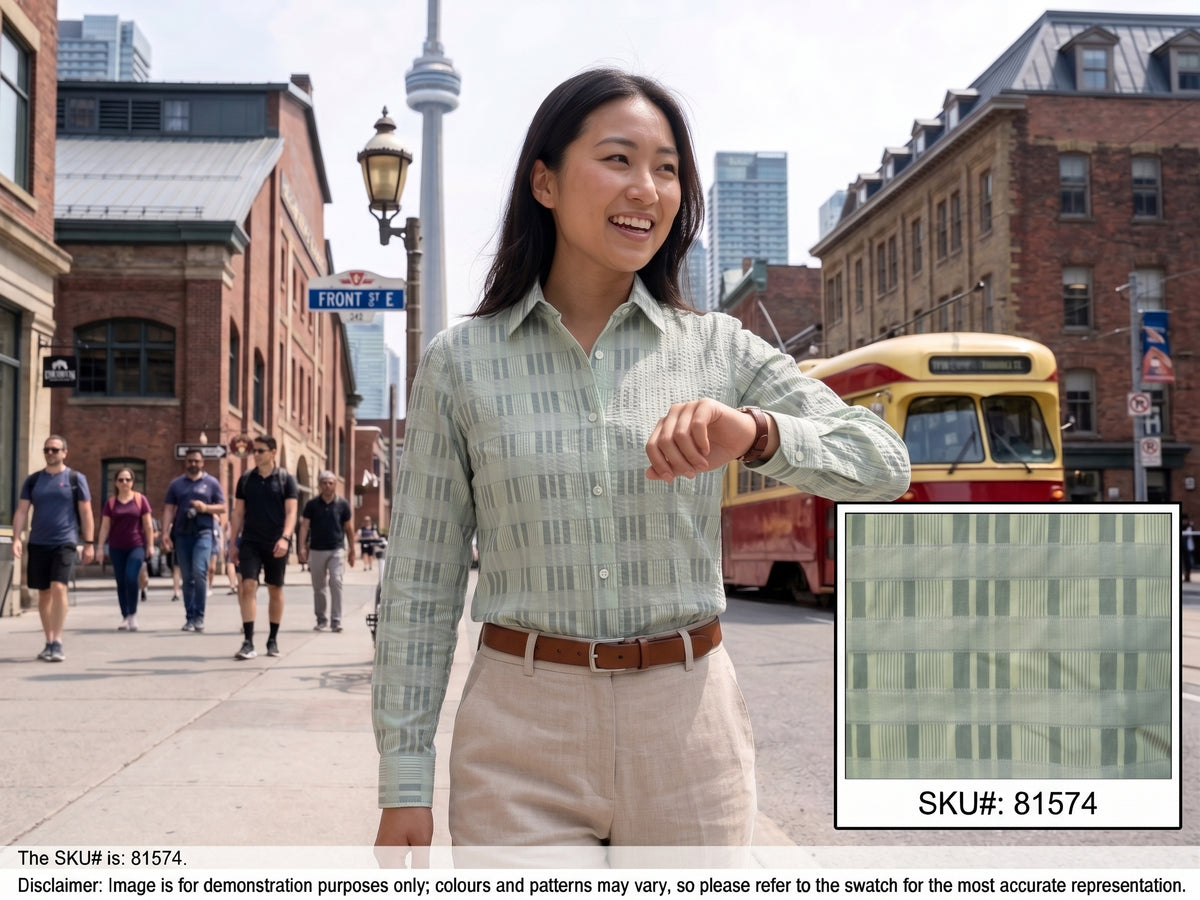 Green White Stripe Cotton Blazer Shirting