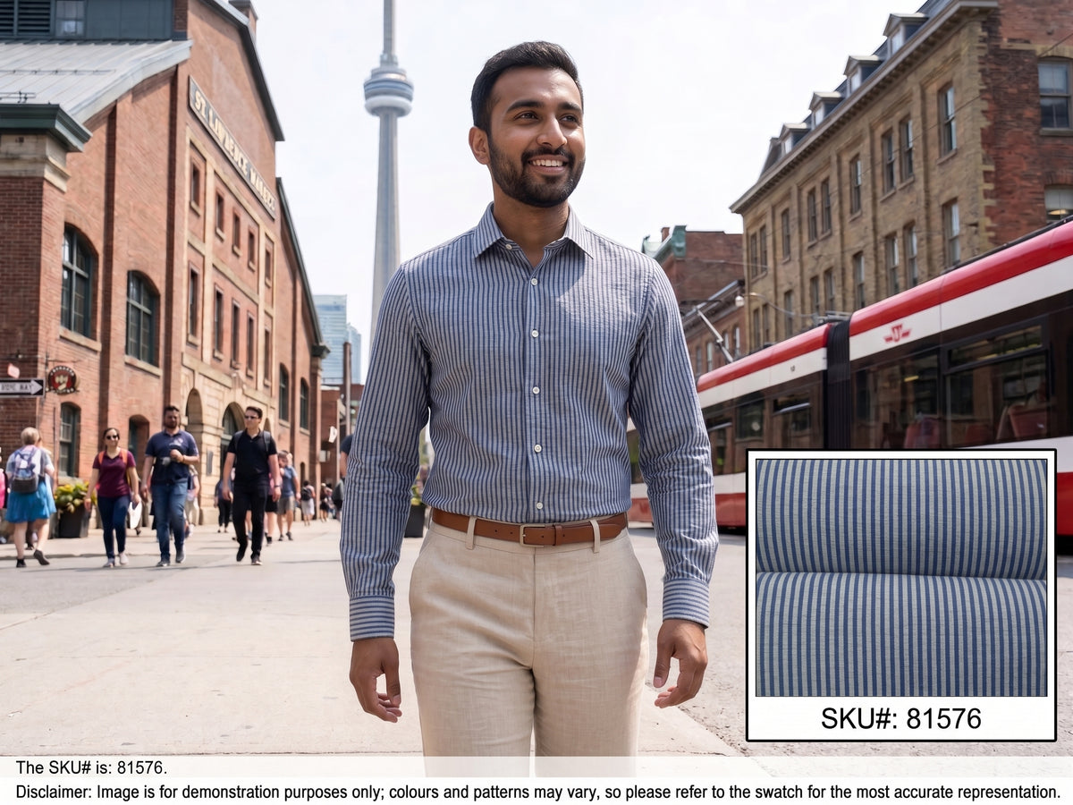 Navy Grey Stripe Cotton Shirting