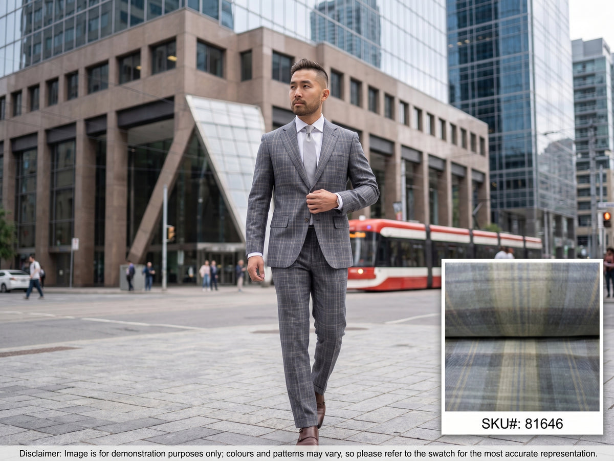Multicolour Check Silk Linen Wool Suiting