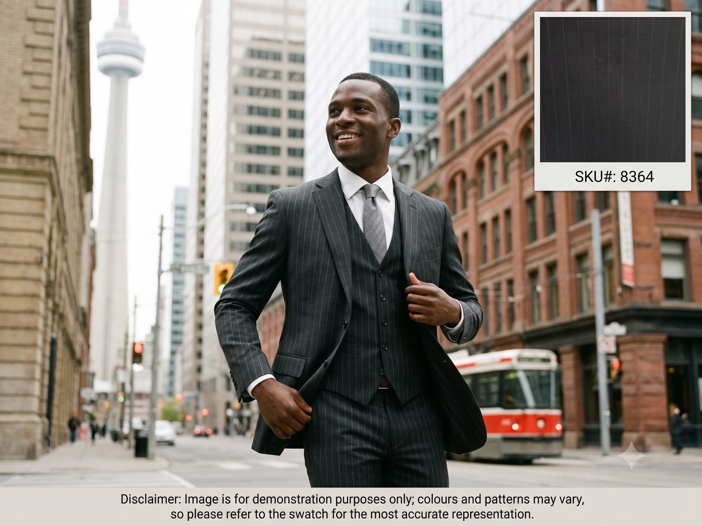 Man with Navy White Stripe Wool Cashmere Formal Suiting