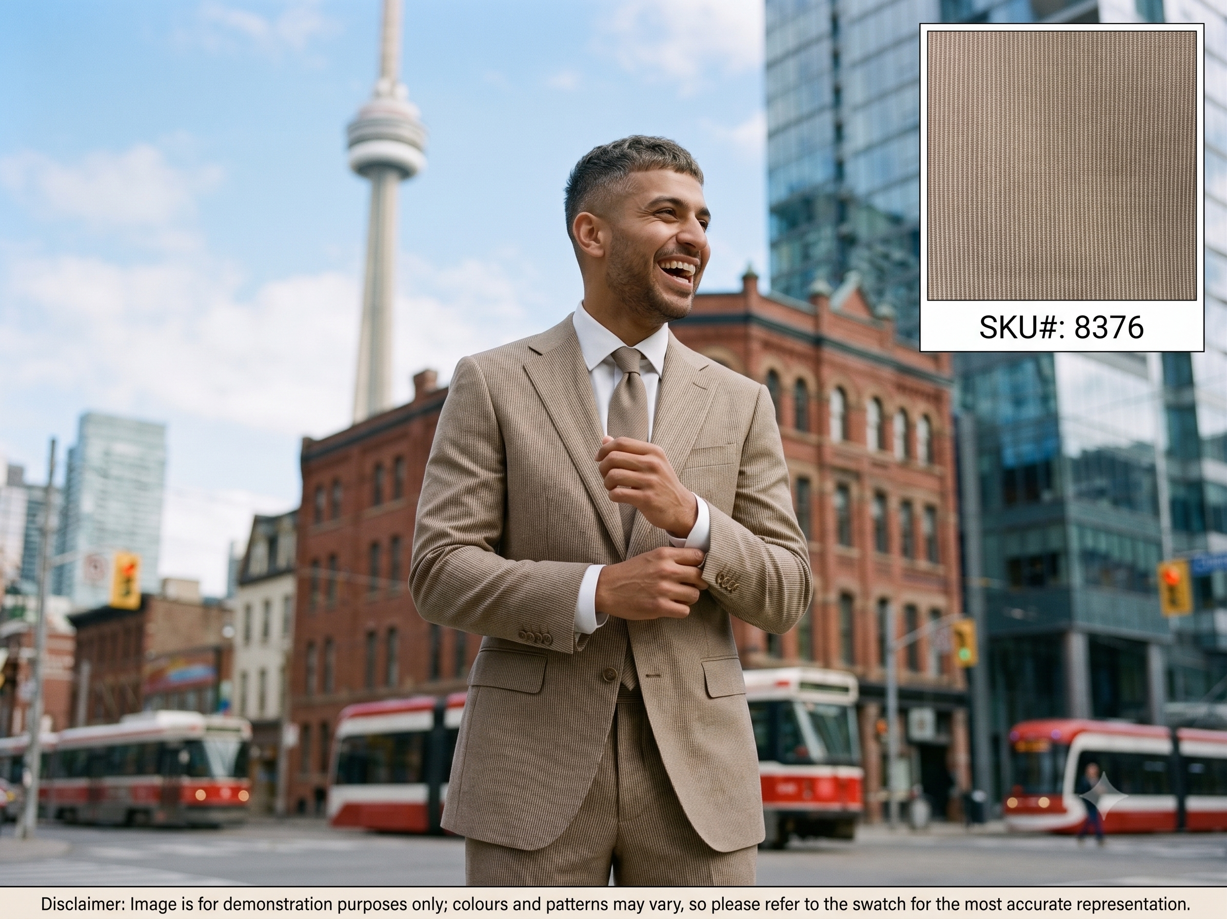 Brown White Stripe Wool Suiting