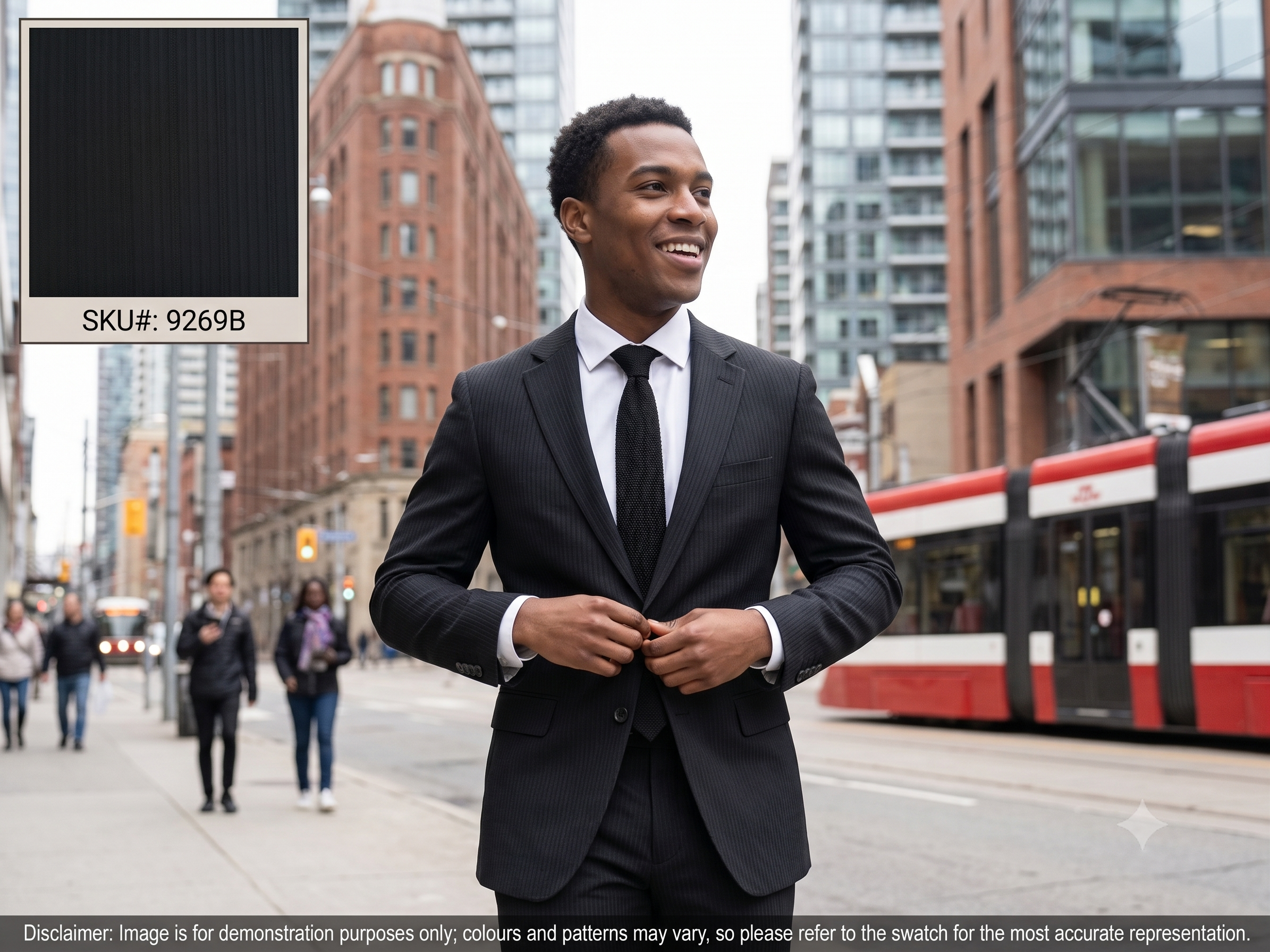 Man with Black Tone Stripe Wool Suiting