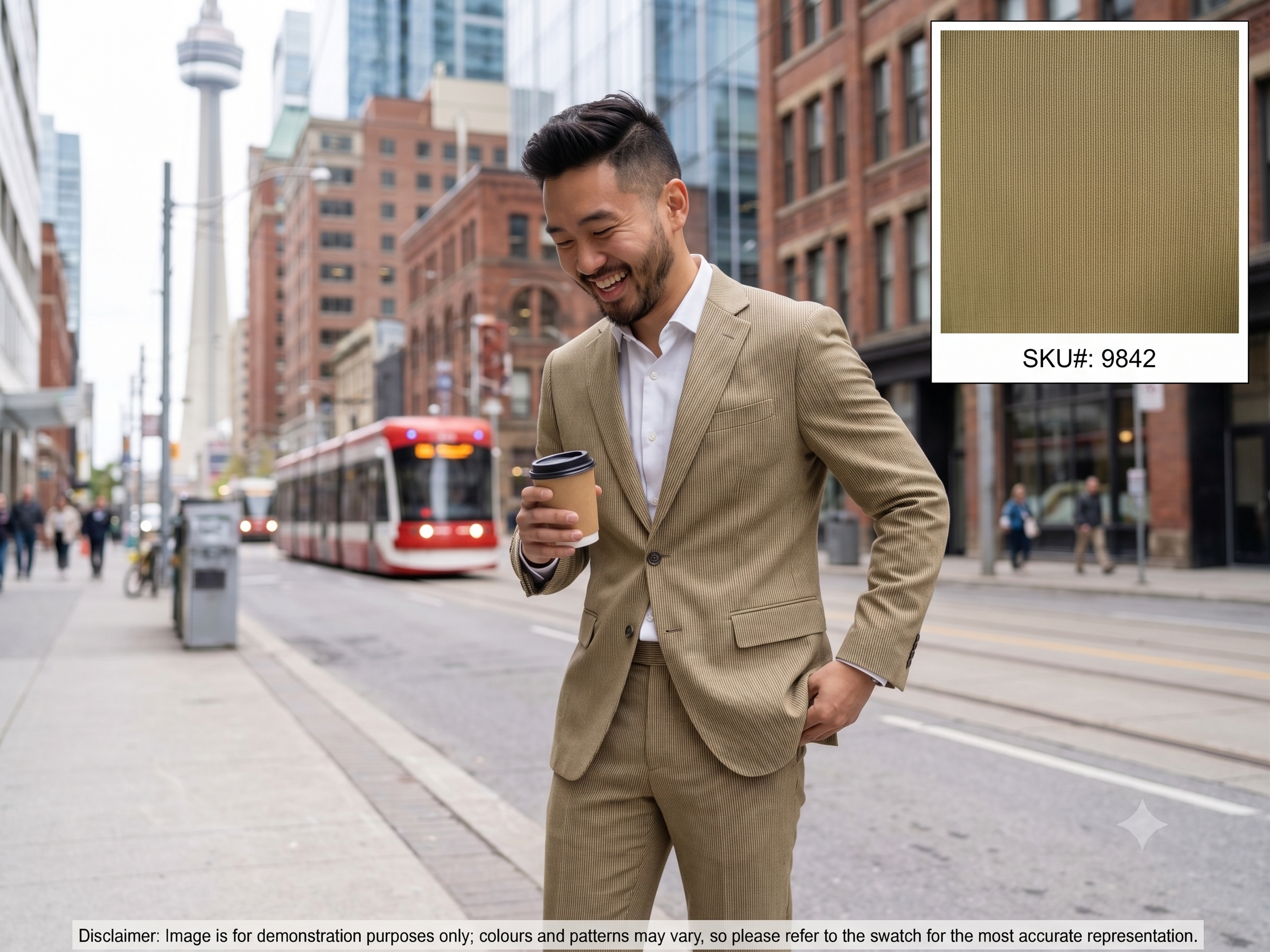 White & Cream Hairline Stripe Worsted Wool Suiting