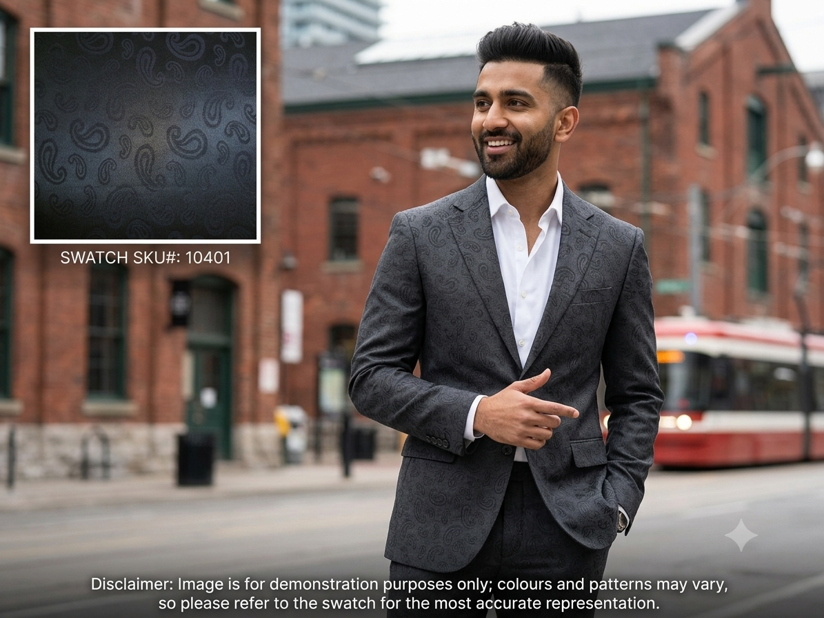 Black Tone Paisley Wool Formal Suiting
