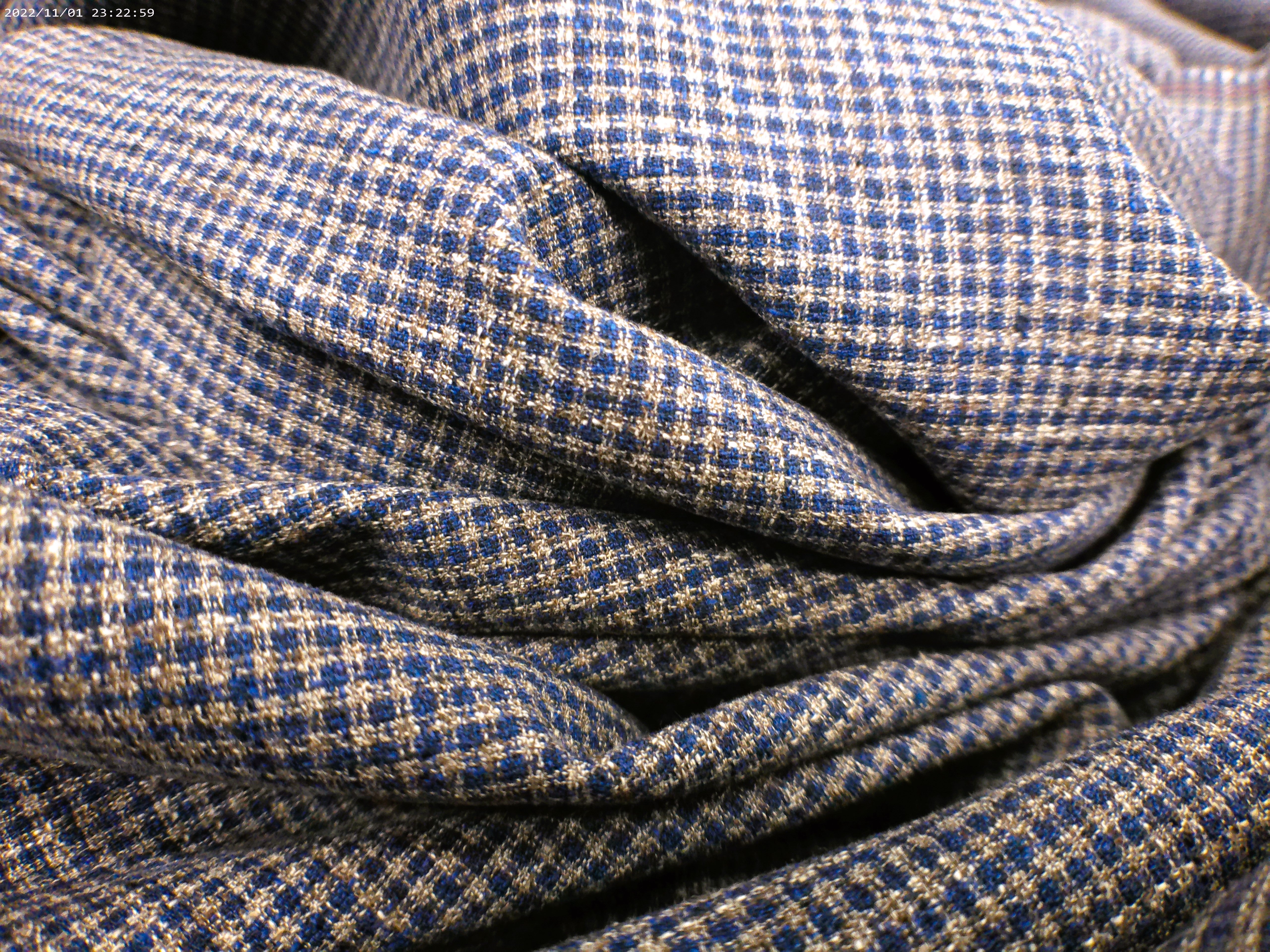 Blue Grey Check Linen Suiting