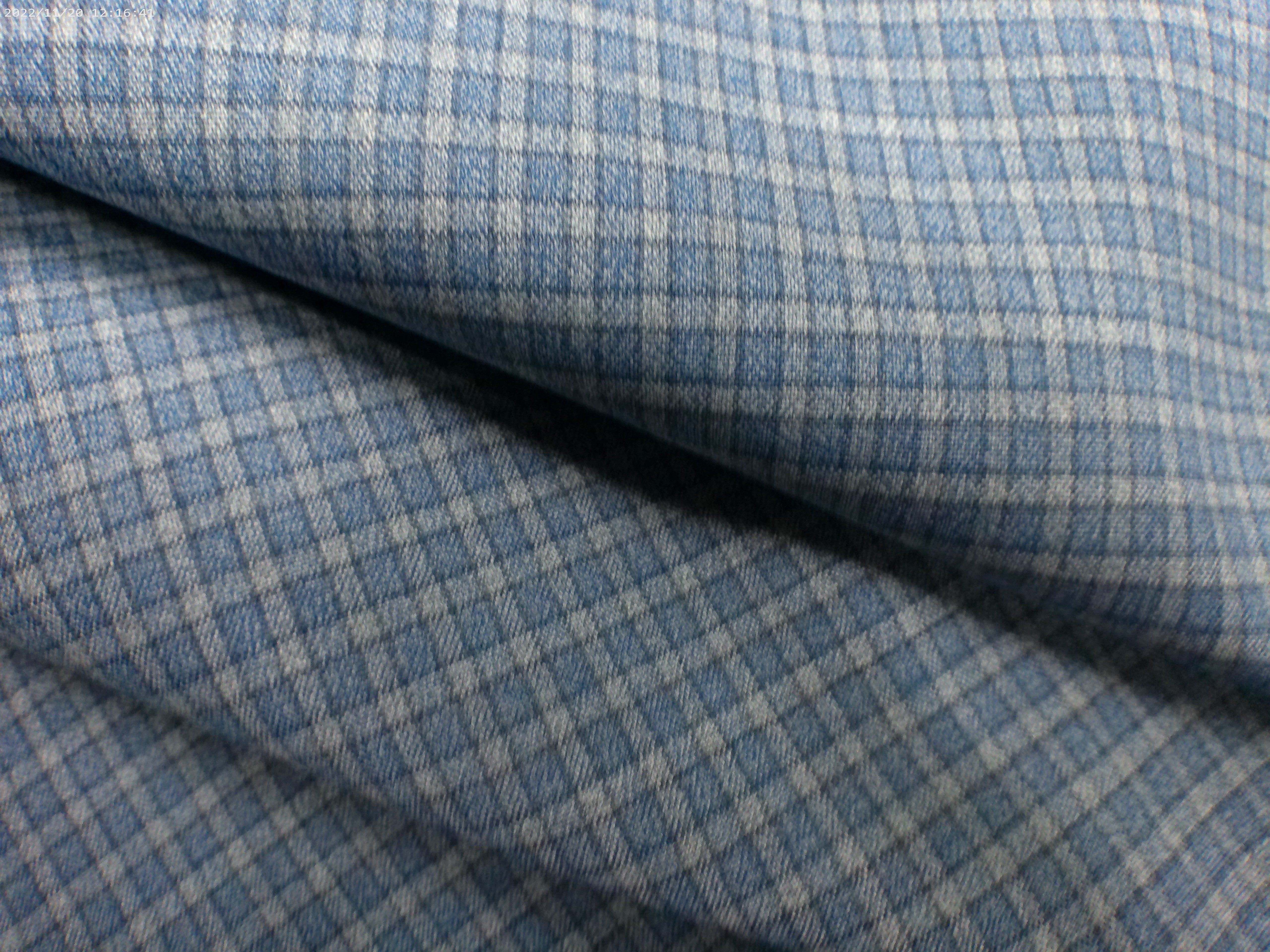 Blue Grey Check Worsted Wool Blazer Suiting - 1