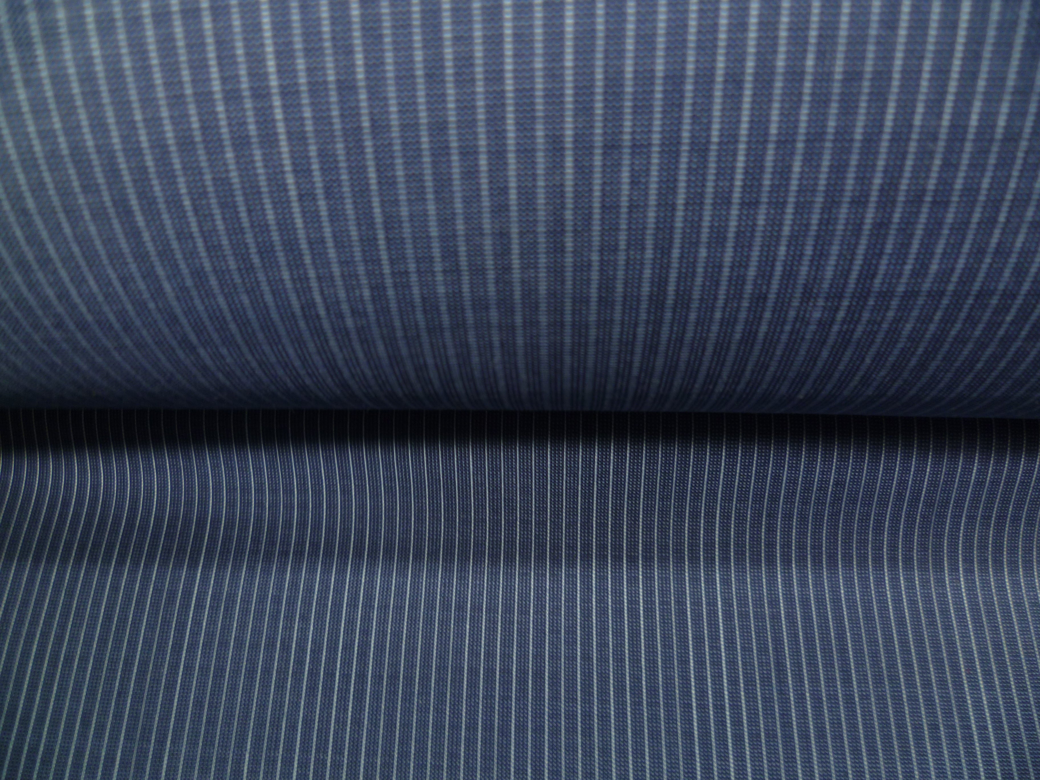 Blue White Stripe Worsted Wool Suiting