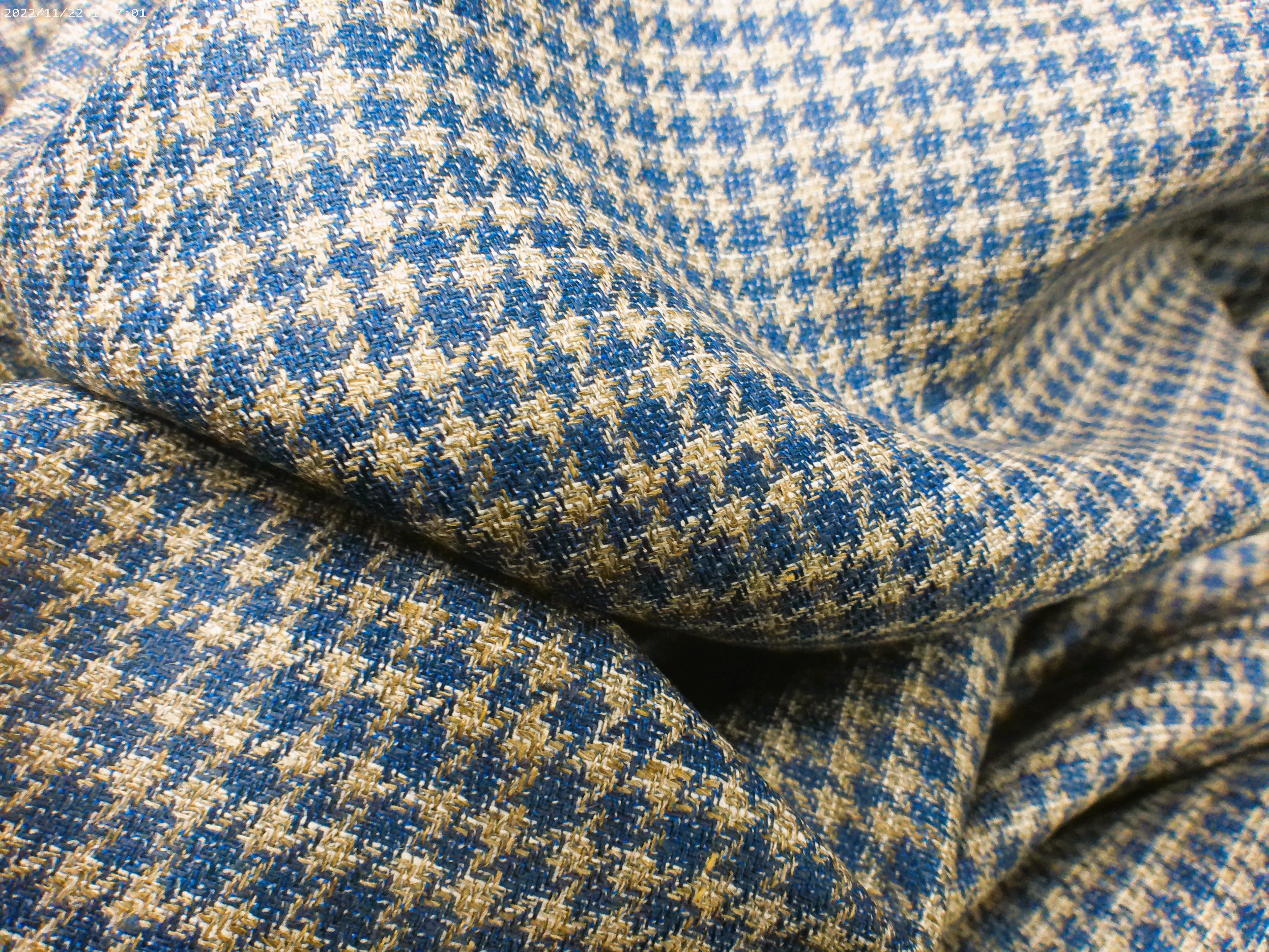 Blue Yellow Houndstooth Silk Linen Wool Blazer