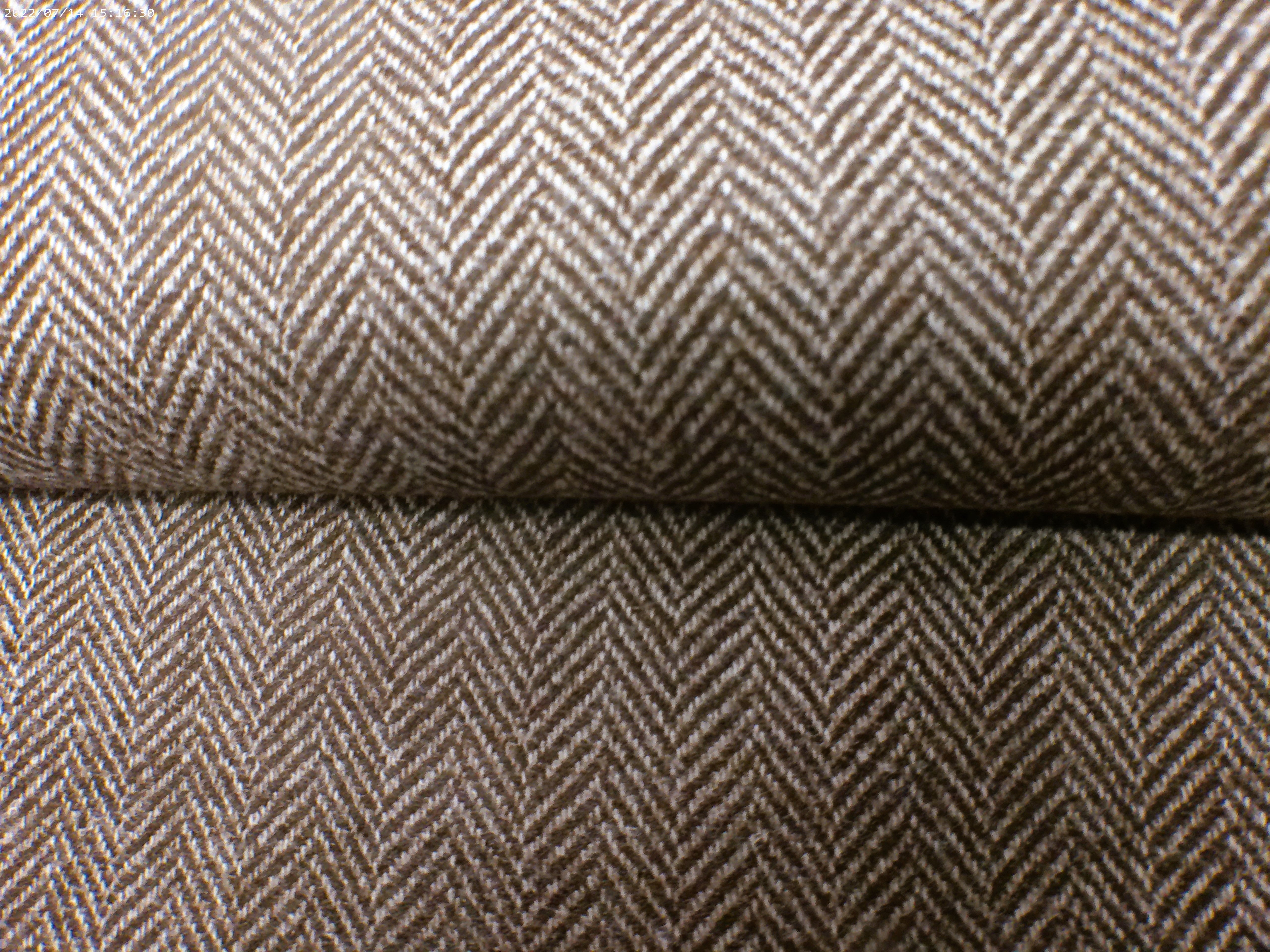 Brown White Herringbone Worsted Wool Suiting