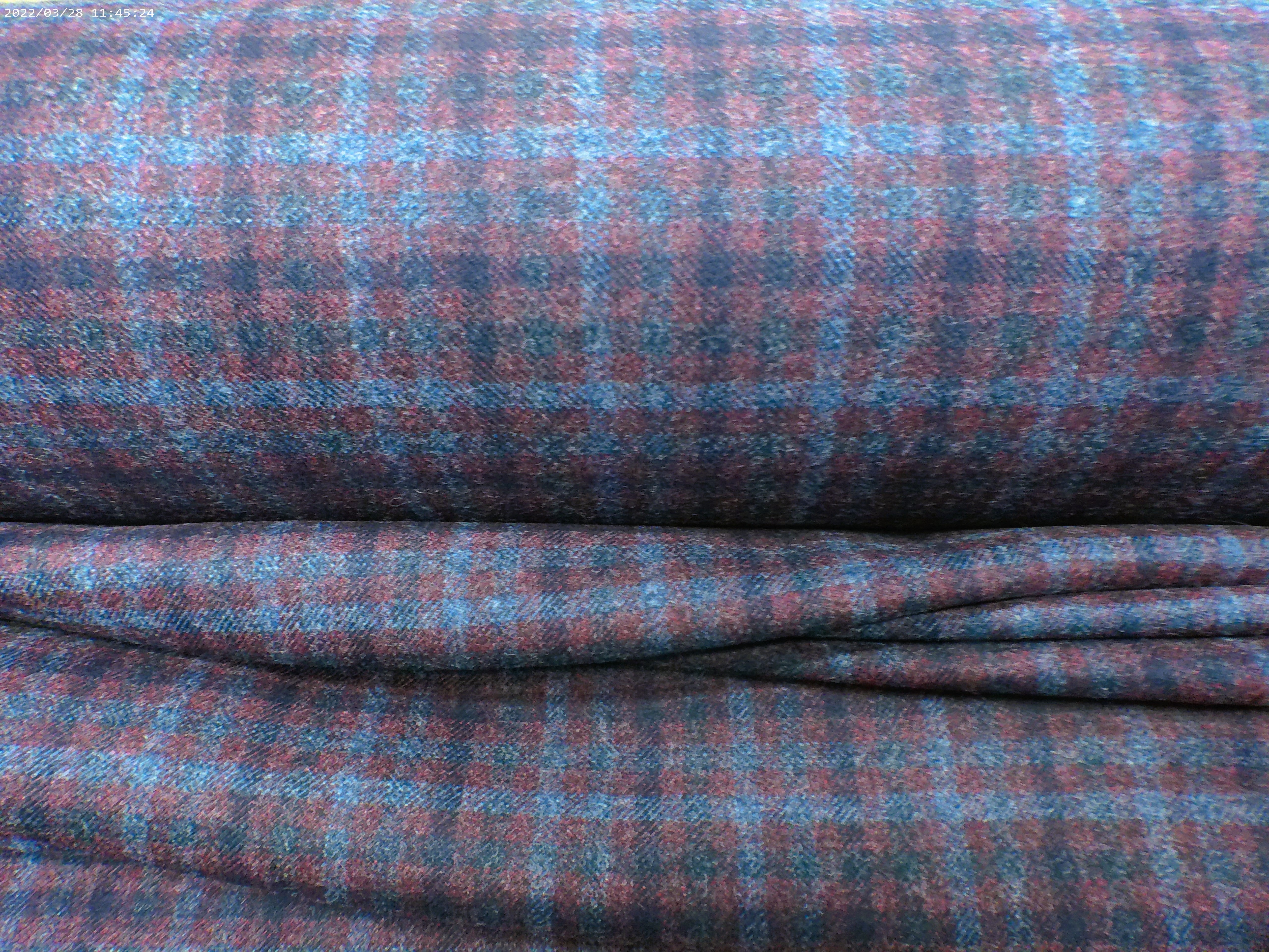 Burgundy Navy Blue Plaid Wool Suiting