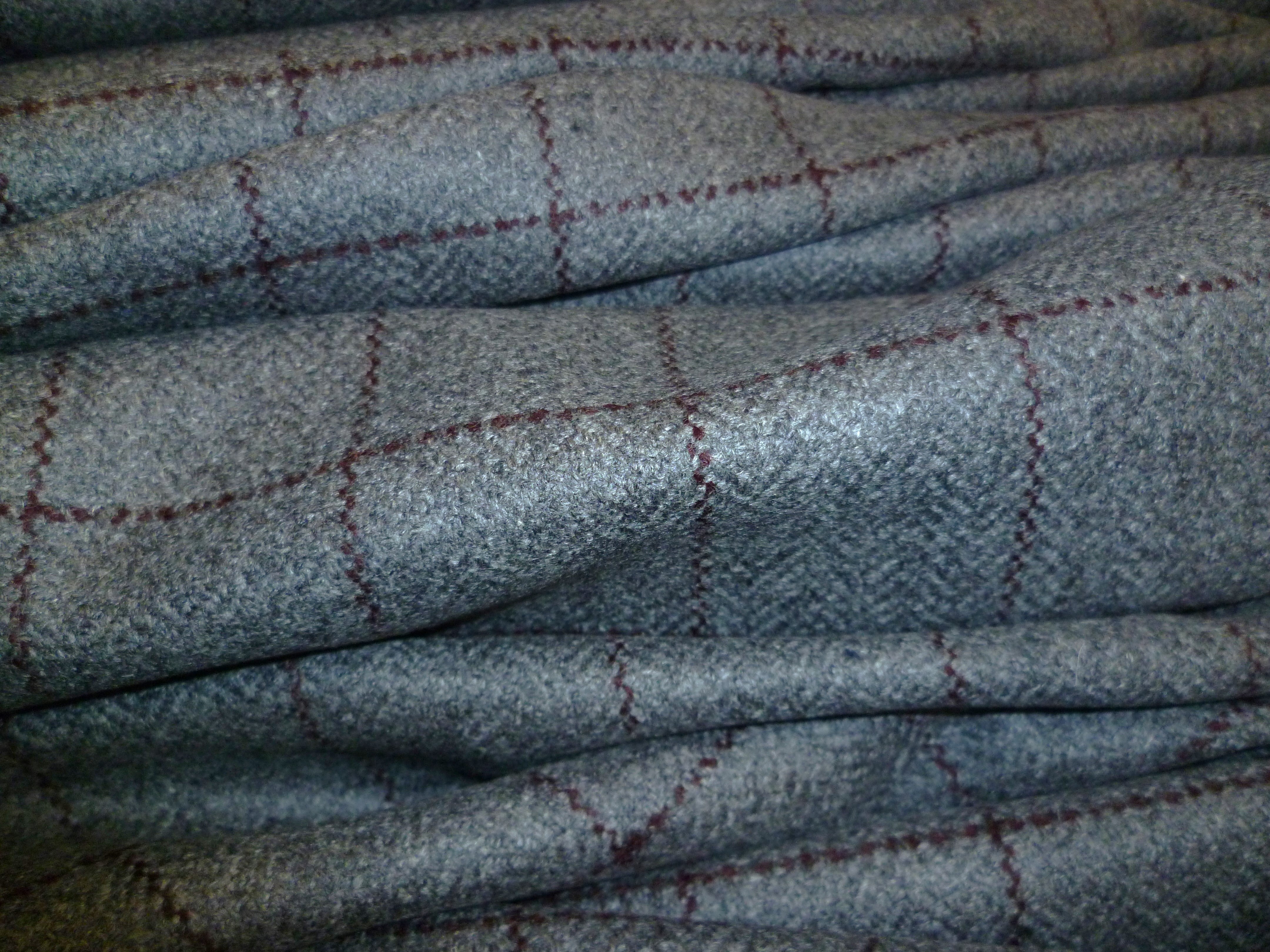 Charcoal Grey Red Check Cashmere Wool Blazer