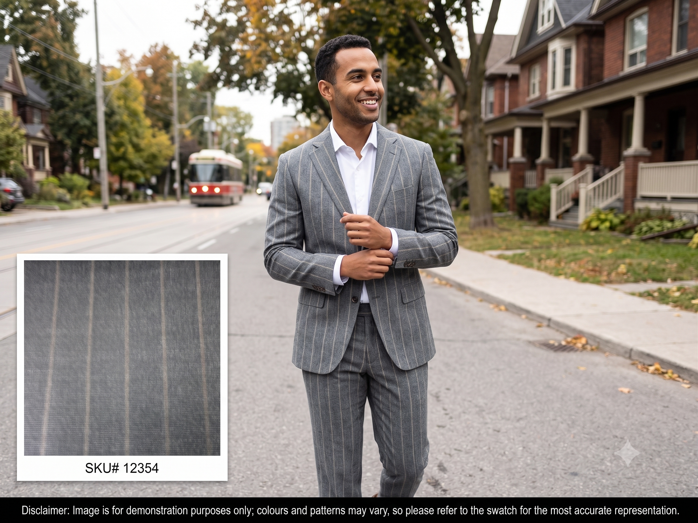 Grey Beige Chalk Stripe Wool Blazer Suiting