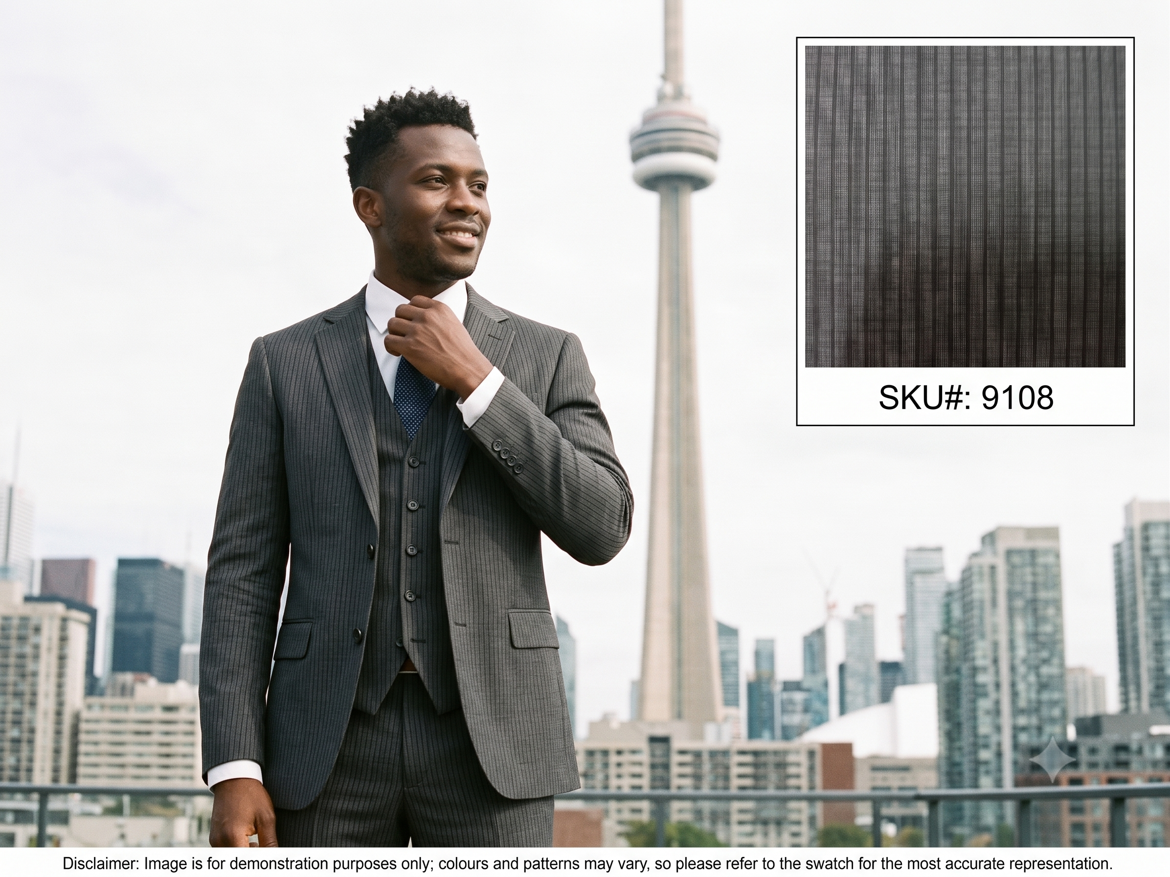 Grey & Black Stripe Worsted Wool Suiting
