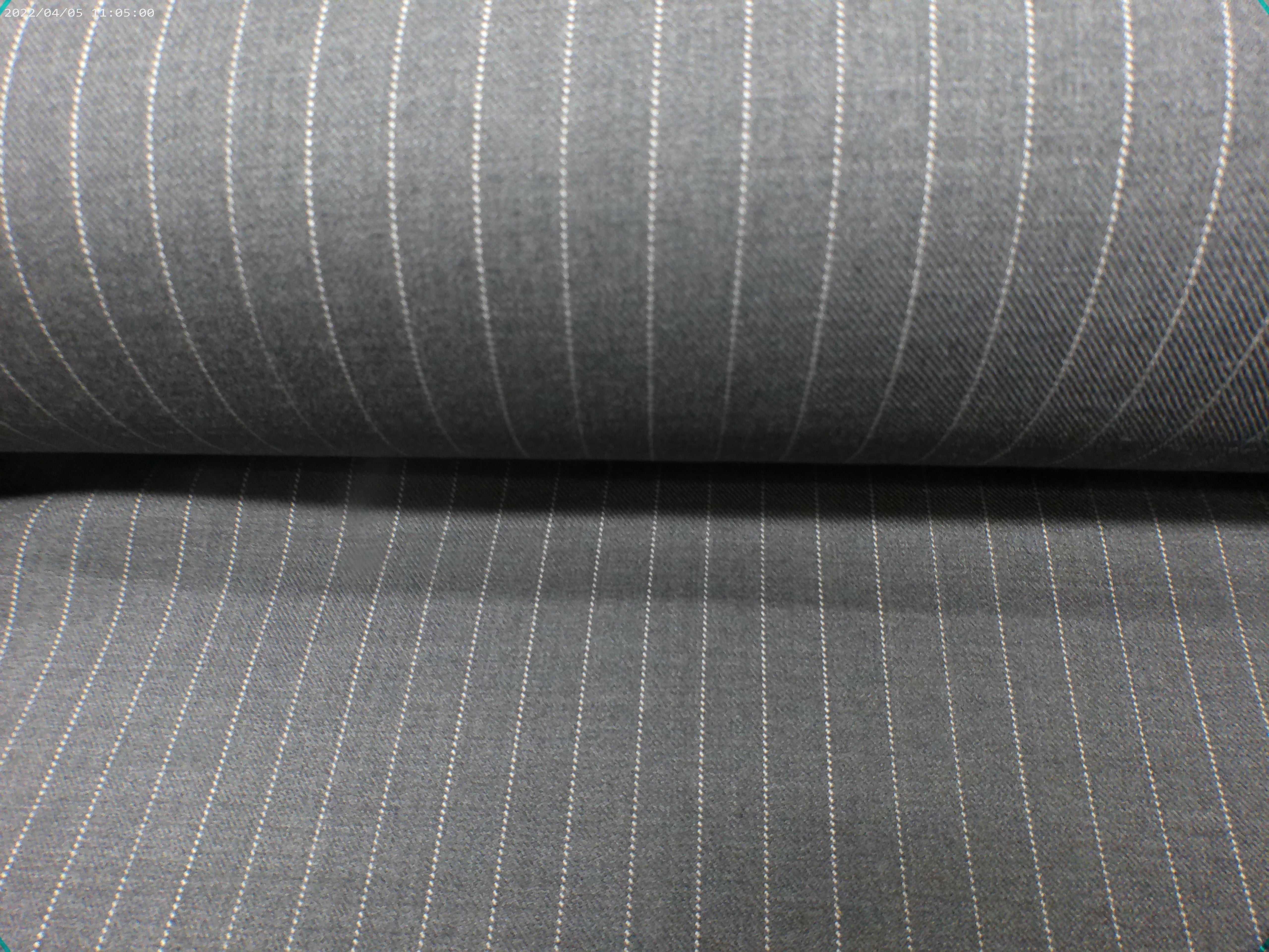 Grey Stripe Worsted Wool Suiting