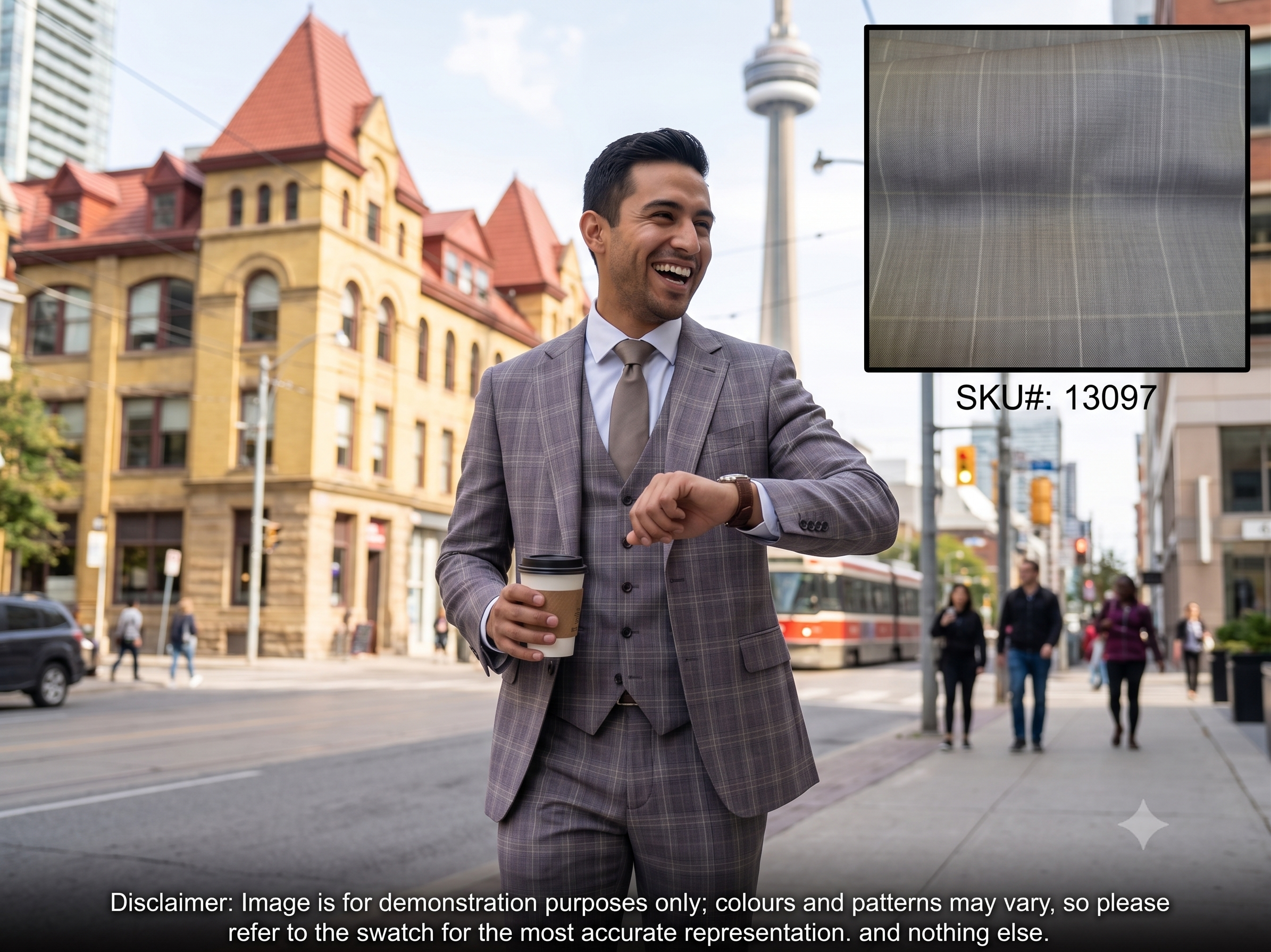 Man with Beige Grey Check Wool Blazer Suiting