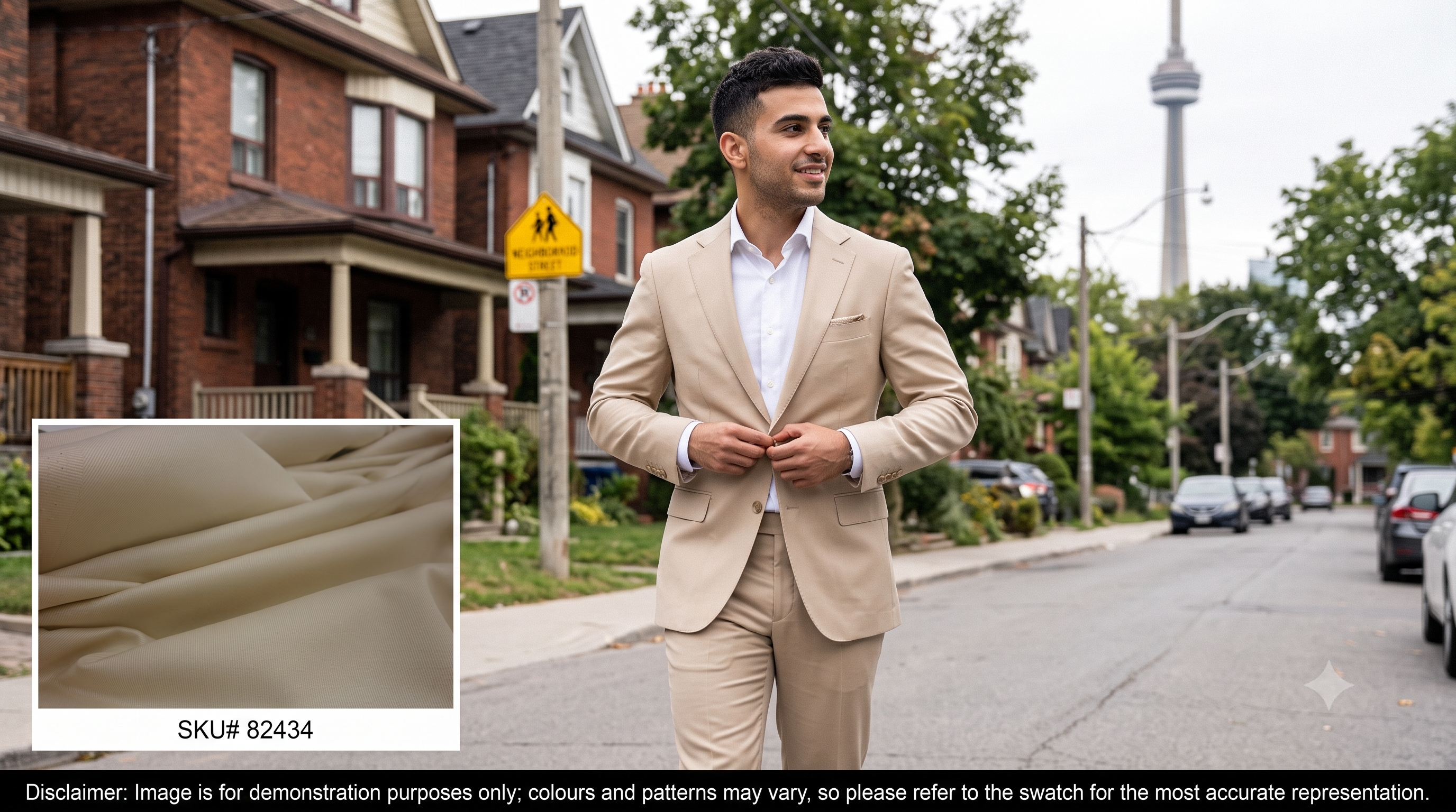 Man with Beige Plain Cotton Suiting