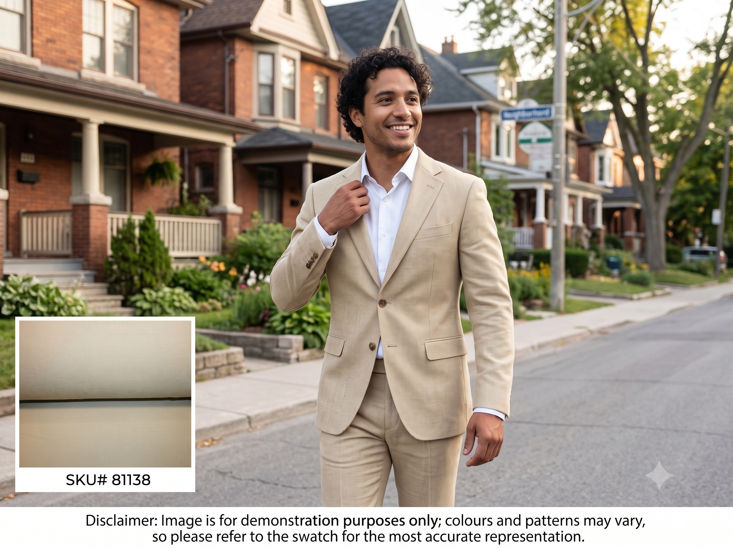 Man with Beige Plain Wool Suiting